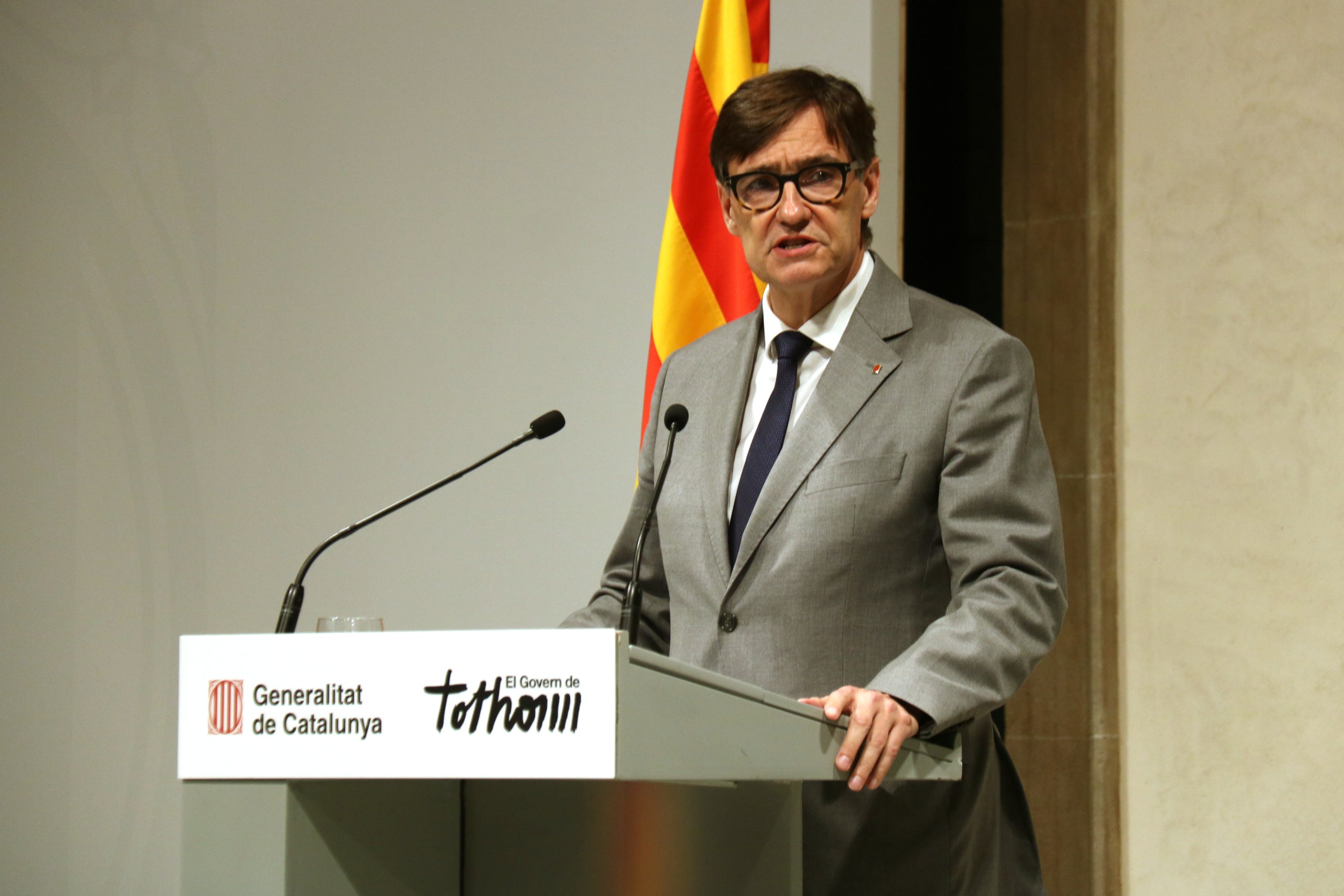 El president de la Generalitat, Salvador Illa, en un instant sobre la seva intervenció al voltant de l'ampliació de l'aeroport del Prat / ACN