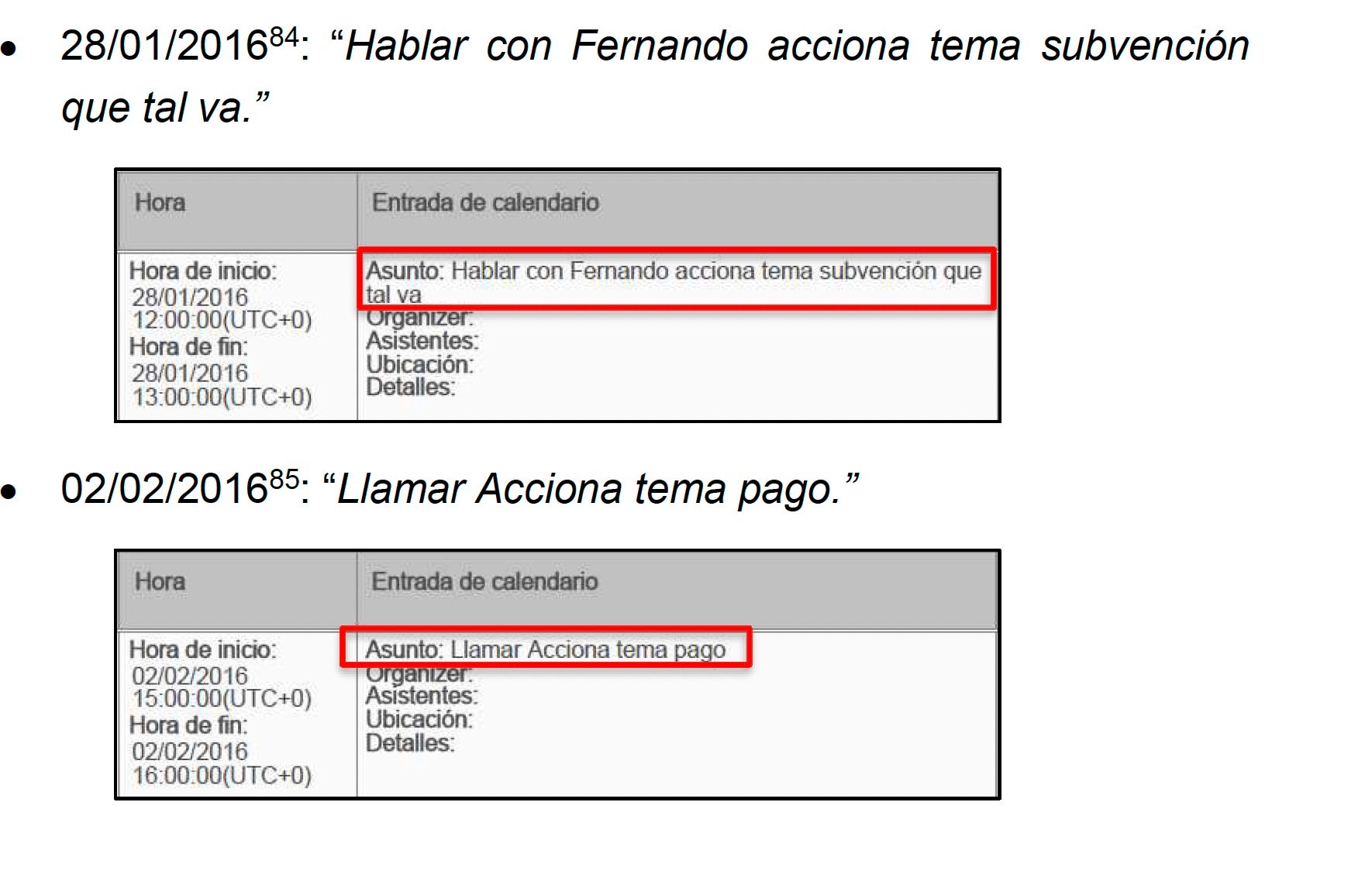Anotaciones en la agenda de Koldo García de sus relaciones con Merino por Acciona recogidas por la UCO/QS