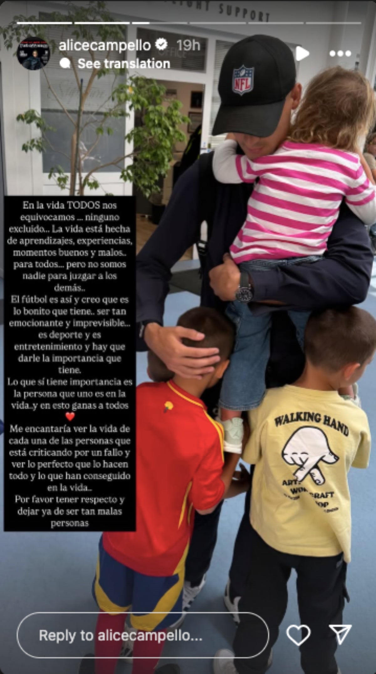 Alice Campello publica un comunicado tras las amenazas que ha recibido Álvaro Morata y su familia | Instagram