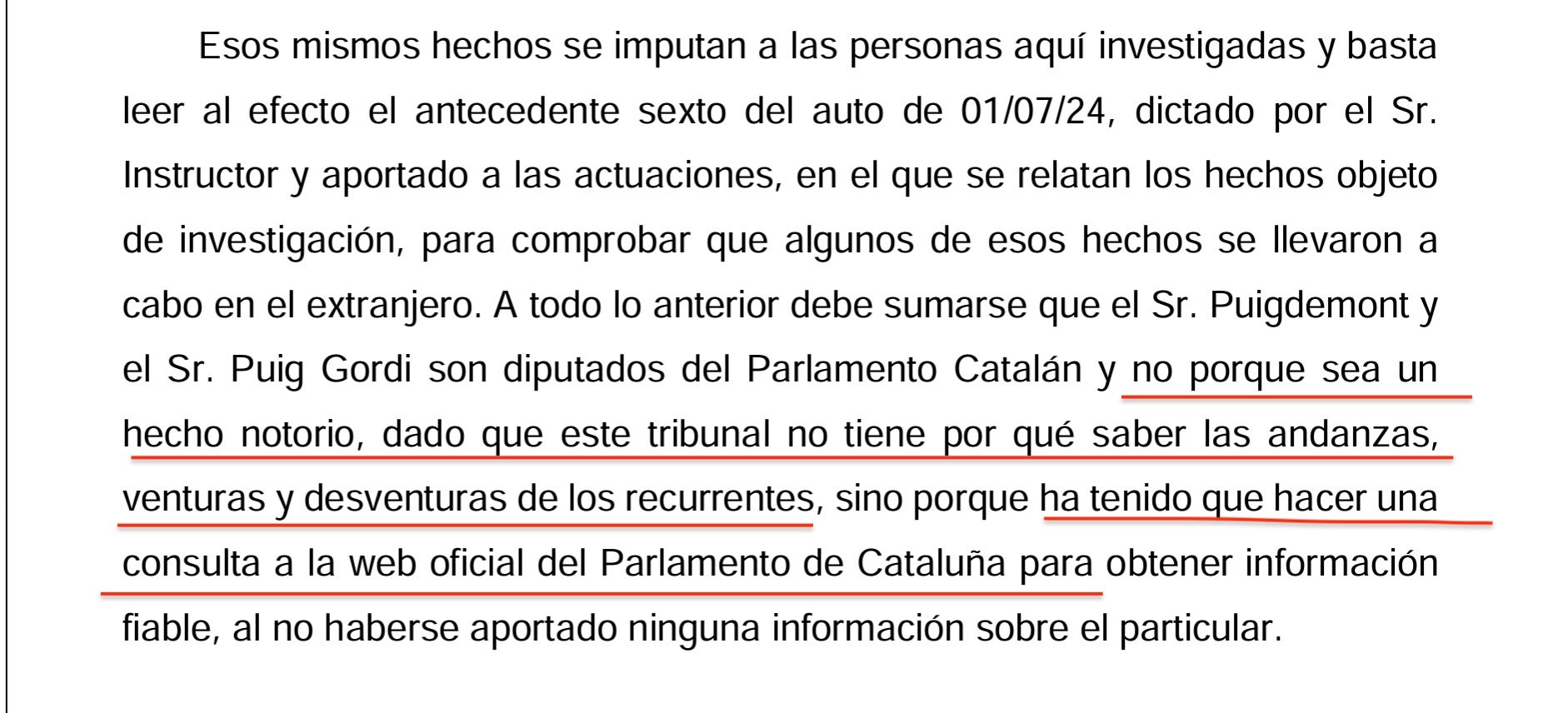 Part de la interlocutòria del Suprem que denega l'incident de nul·litat per a Puigdemont/QS