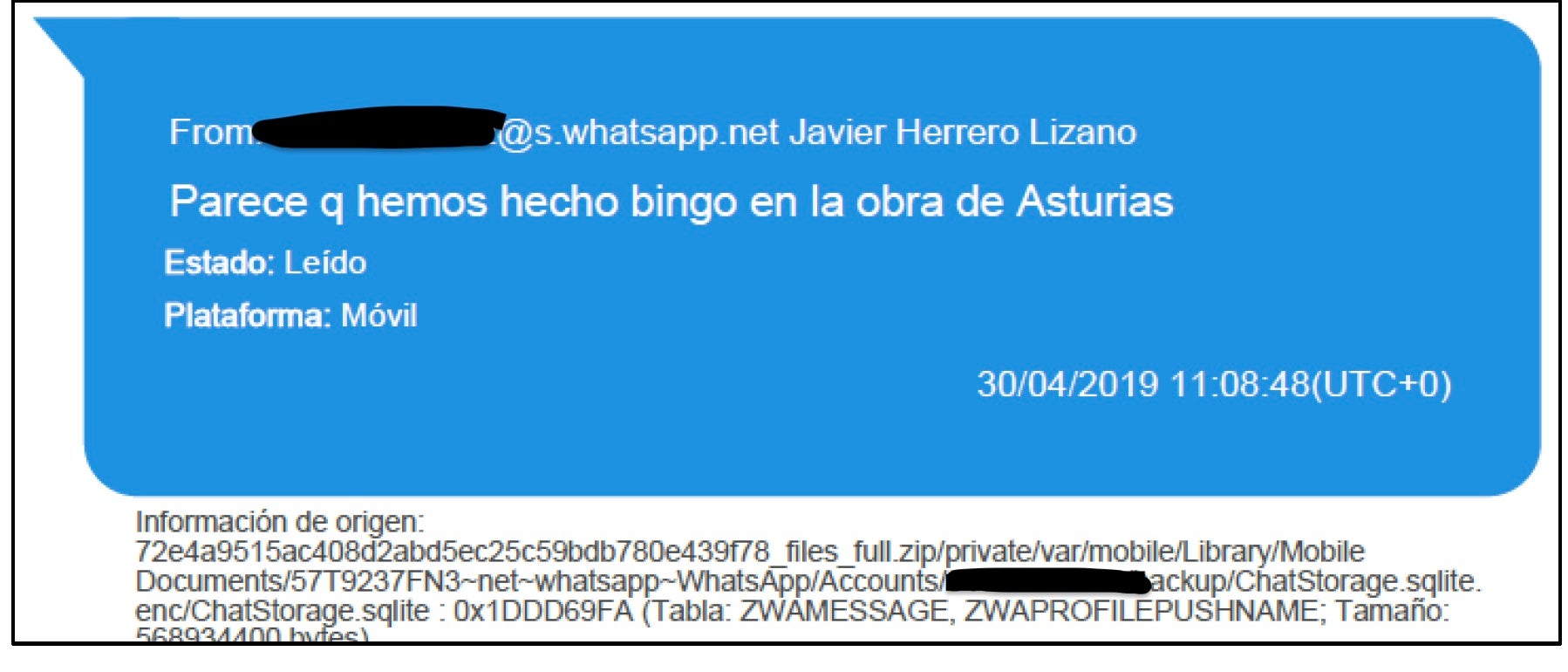 Uno de los whatsapp donde celebran haber hecho bingo en una de las licitaciones/QS