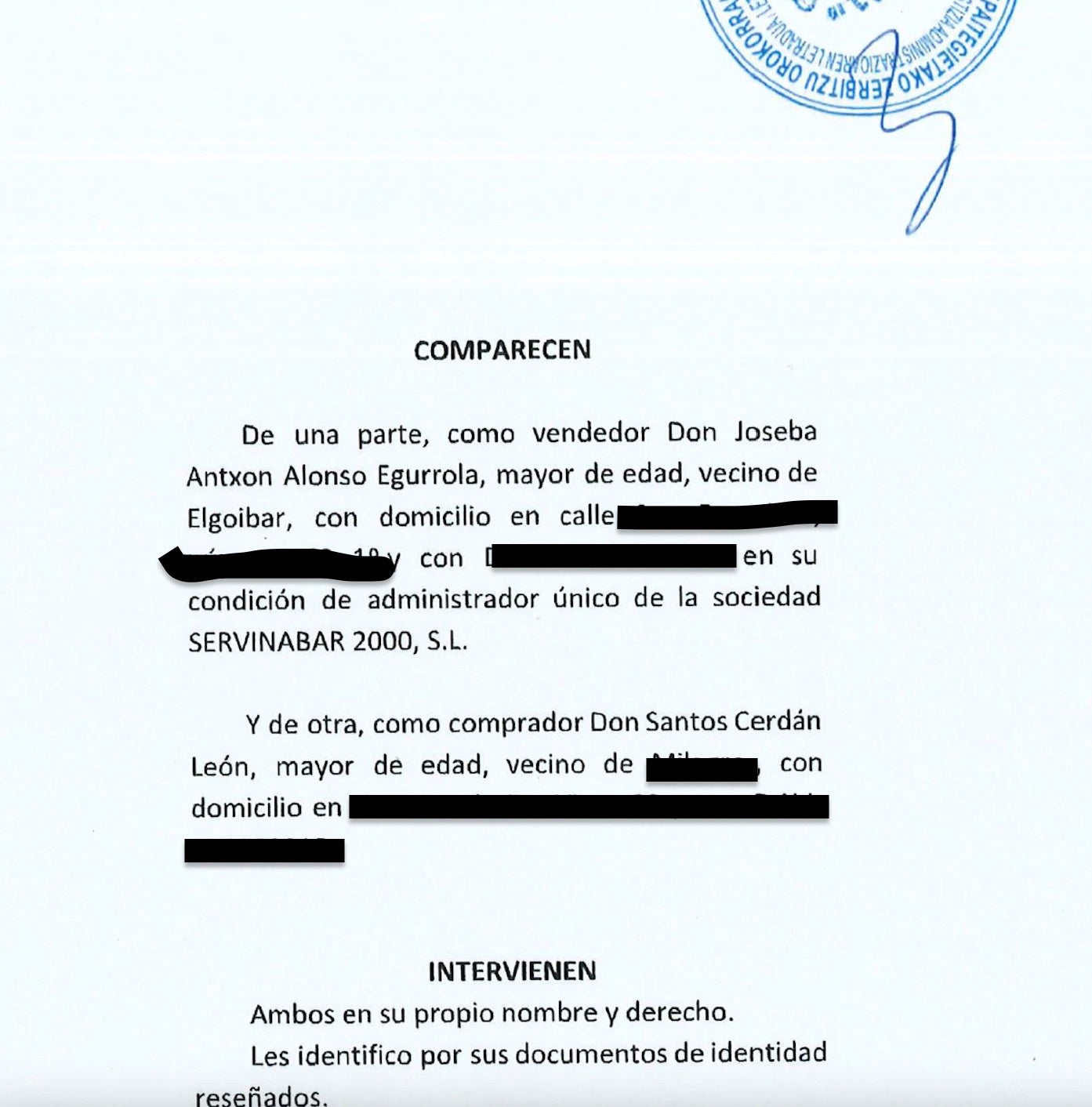 Capçalera del contracte de compravenda privat d'accions entre Antxon i Cerdán en una de les societats compromeses en la suposada trama corrupte/QS