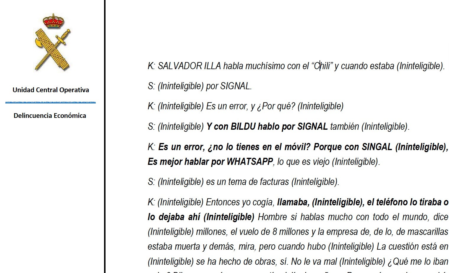 Part de la transcripció on Koldo li explica a Cerdán les converses d'Illa amb Chili/QS