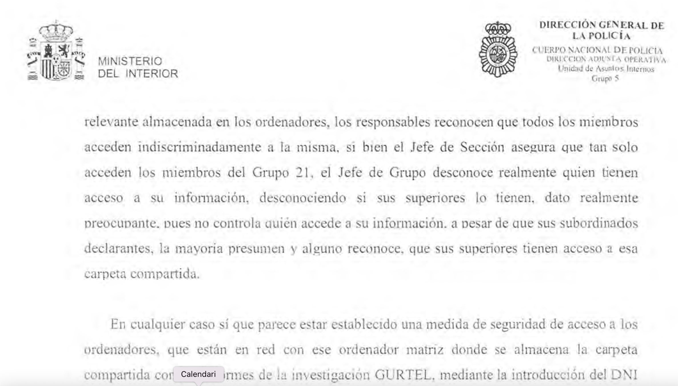 Part de l'informe Colombo on descriu com es filtrava informació policial delicada/QS