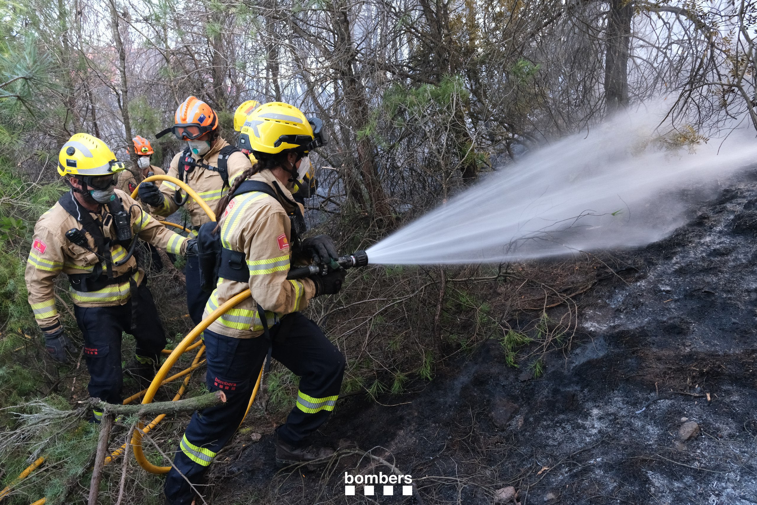Els bombers treballant a l'incendi forestal de Rajadell/Bombers