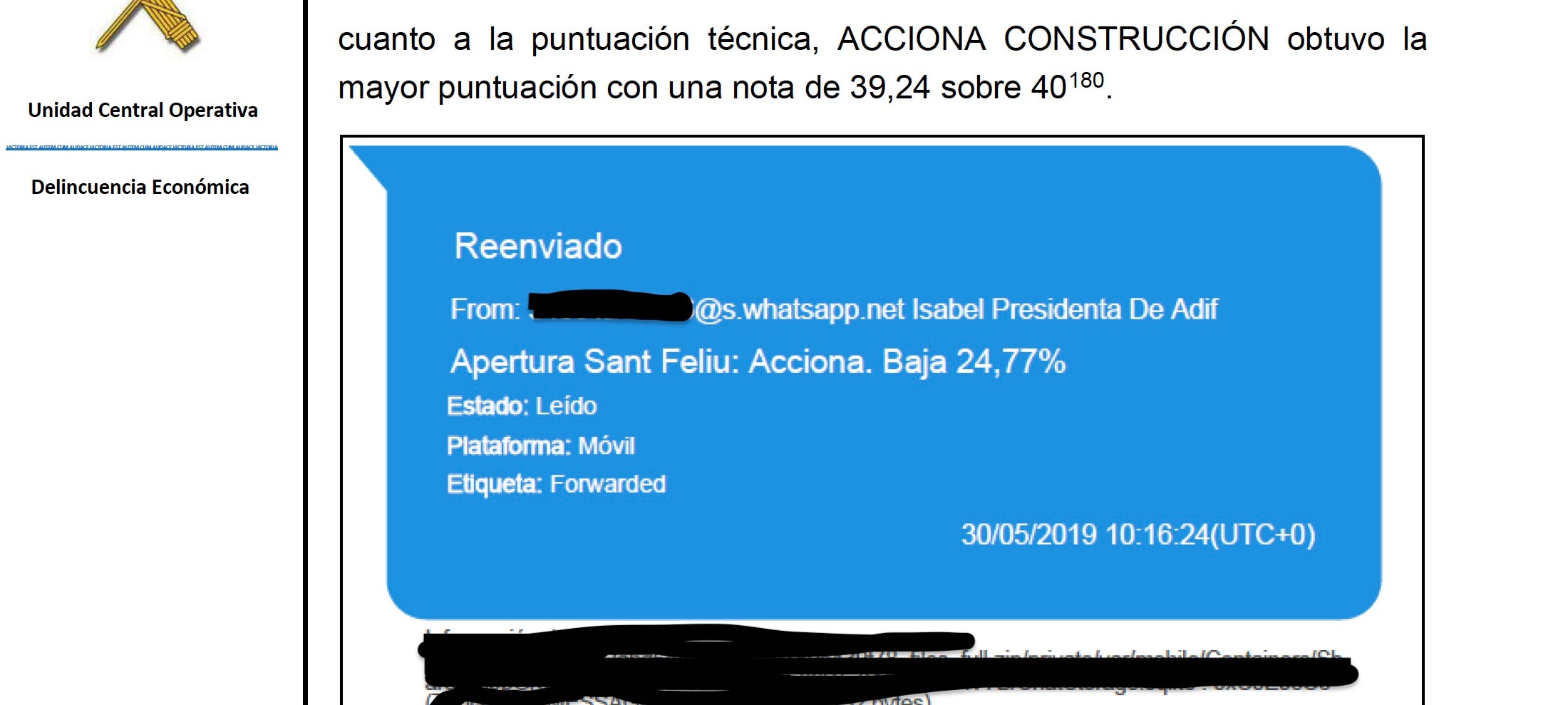 Whatsapp de Isabel Pardo de Vera d'Adif a Koldo sobre la licitació de Sant Feliu/Quico Sallés