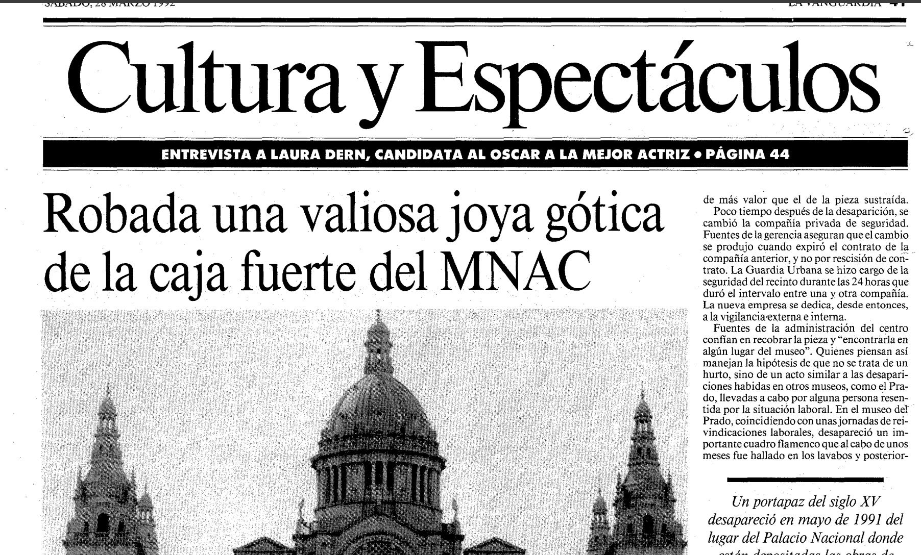 Imatge de la notícia de La Vanguardia que va informar sobre el robatori del portapau/Hemeroteca