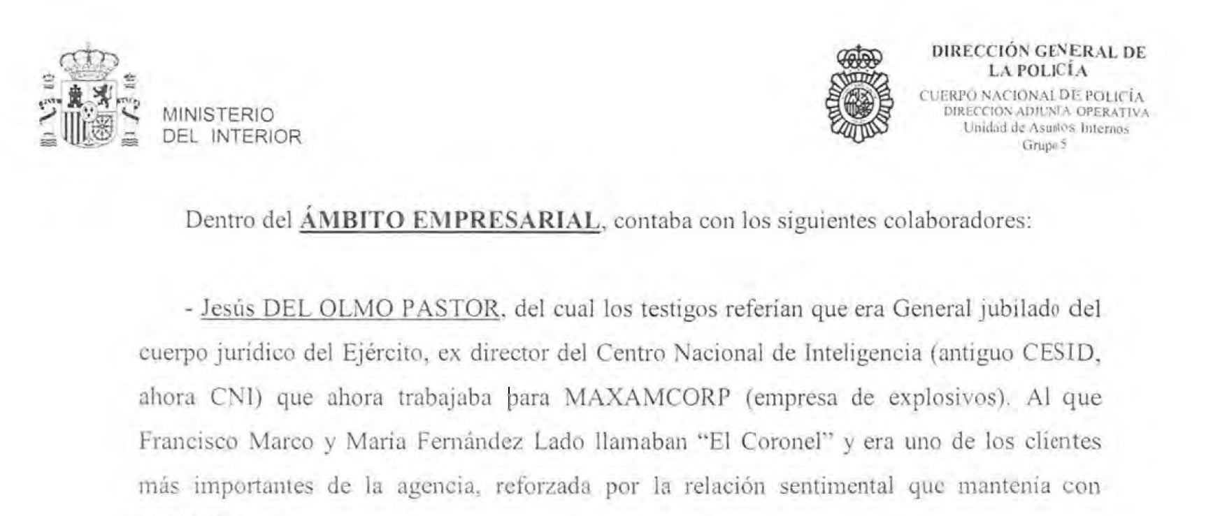 Part de l'informe Colombo sobre Jesús del Olmo Pastor/QS
