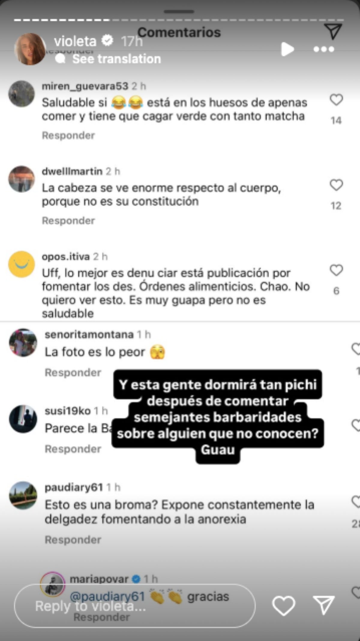 Violeta Mangriñán esclata contra les crítiques _ Instagram
