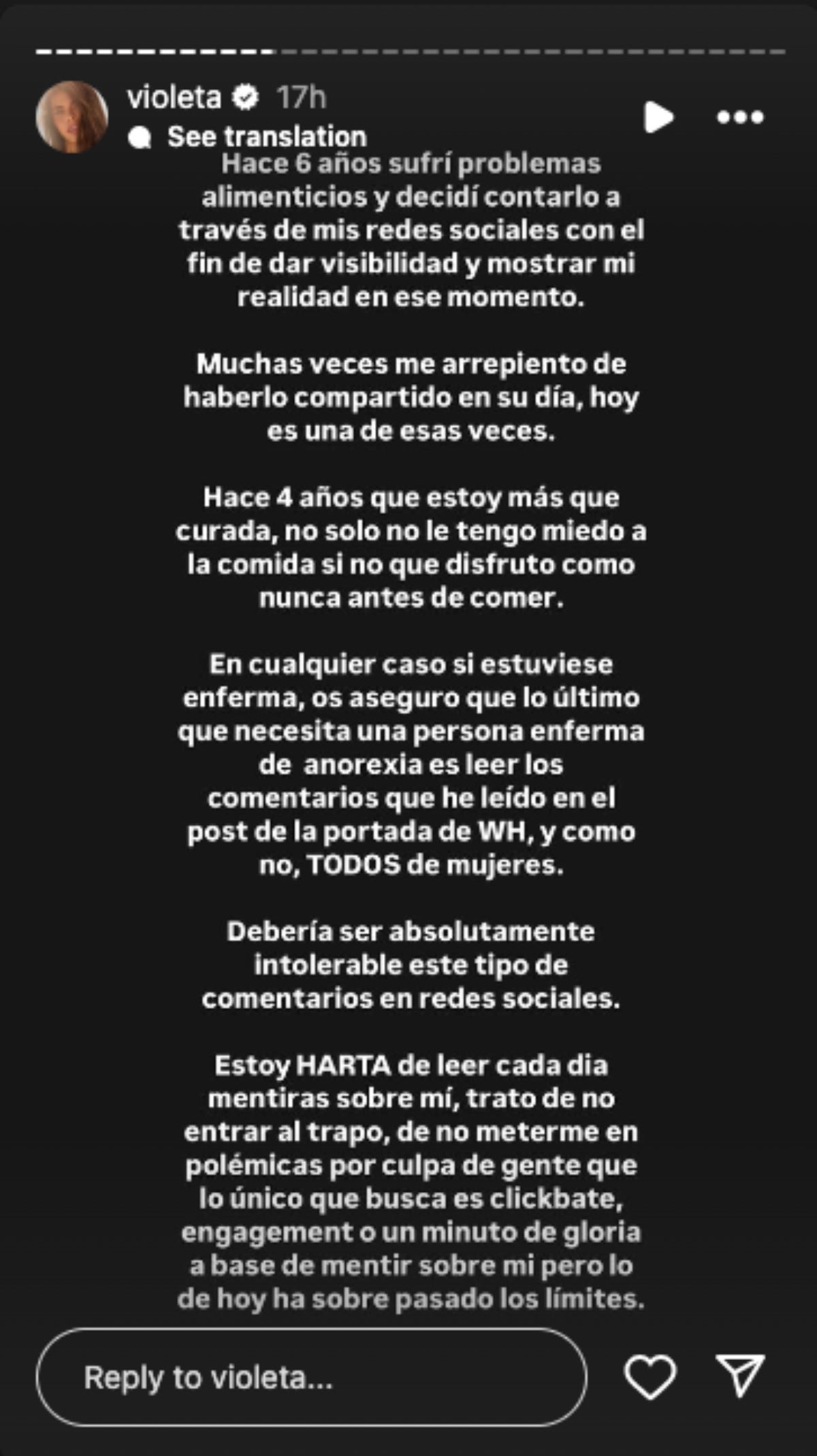 Violeta Mangriñán respon a les crítiques sobre el seu cos | Instagram