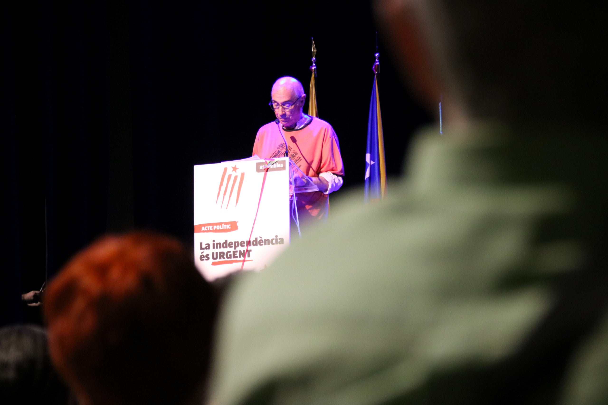 El president de l'ANC, Lluís Llach, durant la seva intervenció per cloure l'acte de l'ANC / Albert Hernàndez (ACN)