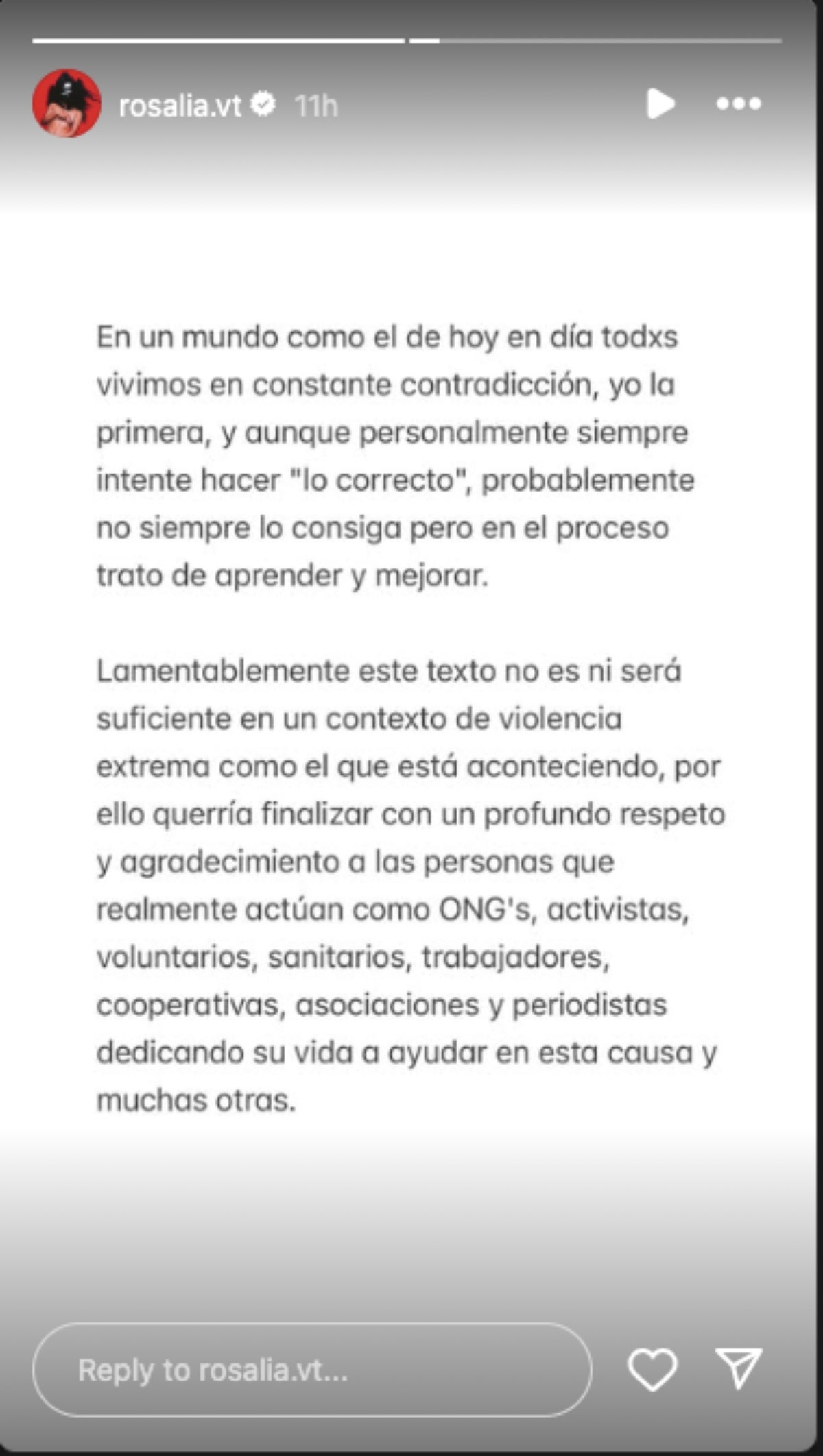 El comunicat de Rosalía sobre el conflicte a Palestina | Instagram