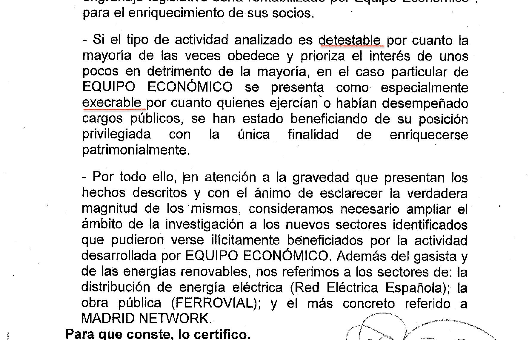 Part de l'informe dels Mossos d'Esquadra sobre Montoro que titlla de detestable les accions de la seva consultora/QS