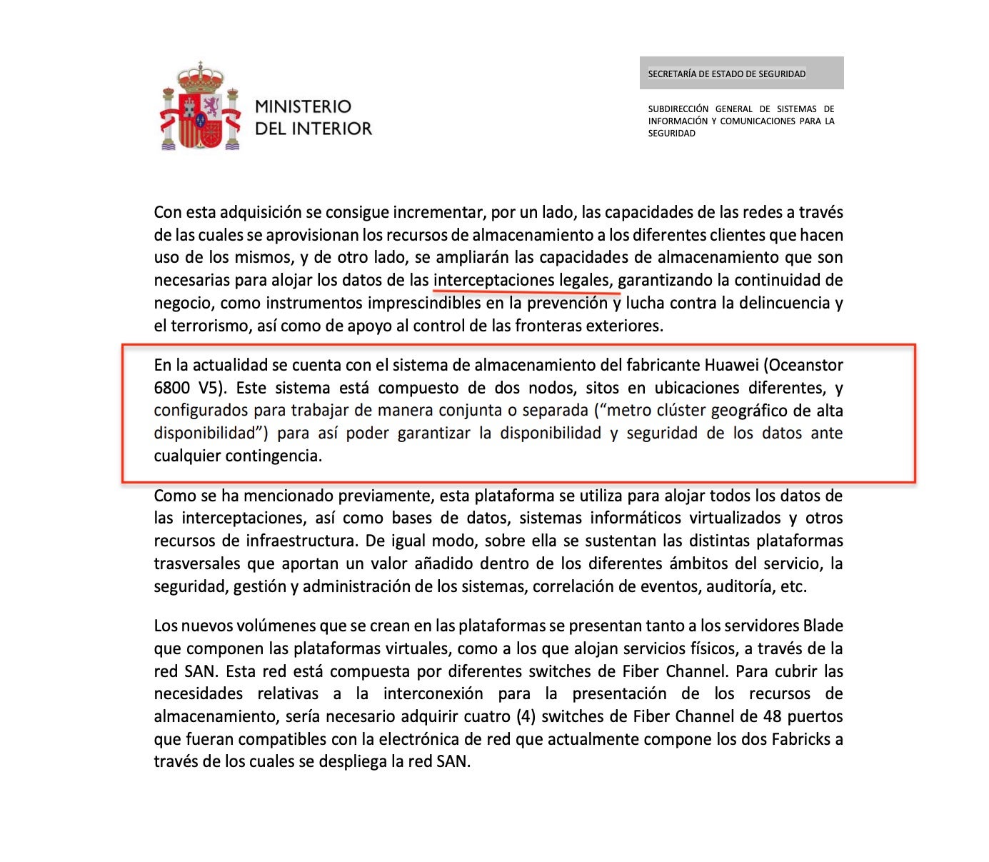 Parte de la última licitación a Huawei para proteger las interceptaciones legales de las comunicaciones por parte de los jueces/QS