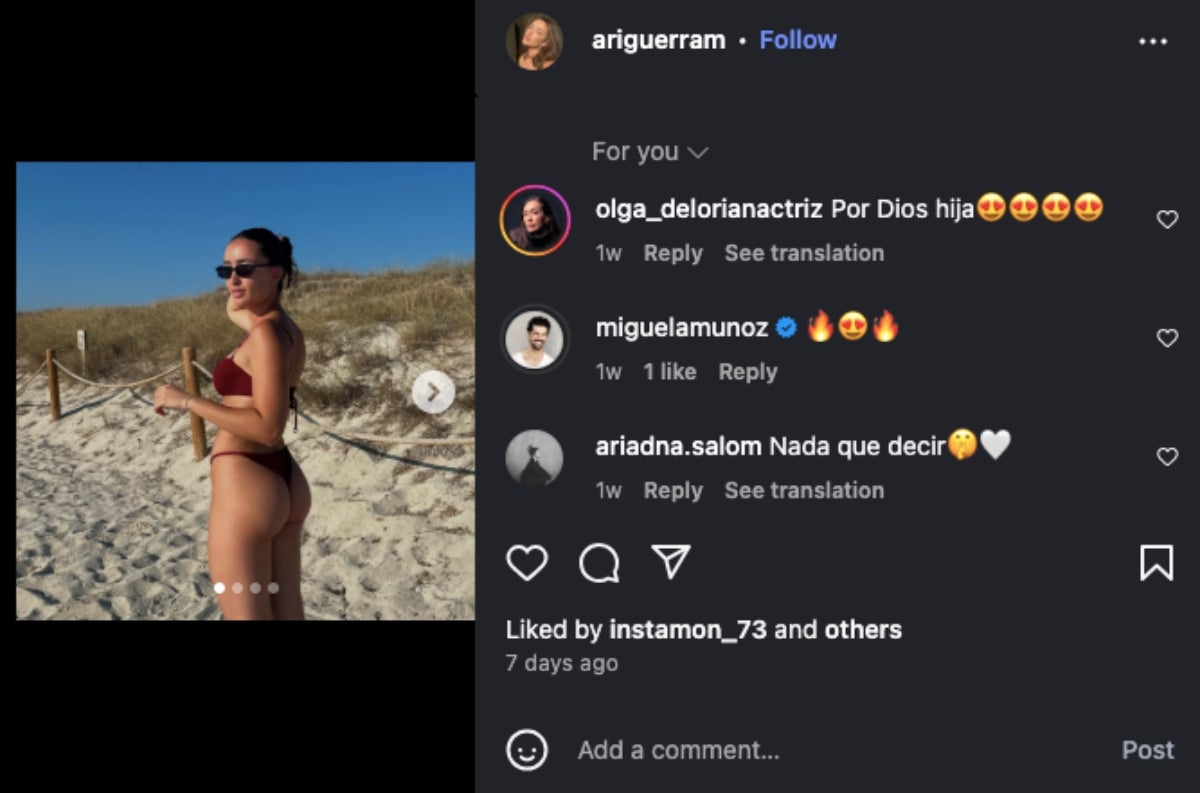 La publicació d'Ariadna Guerra, actriu i nova parella de Miguel Ángel Muñoz | Instagram