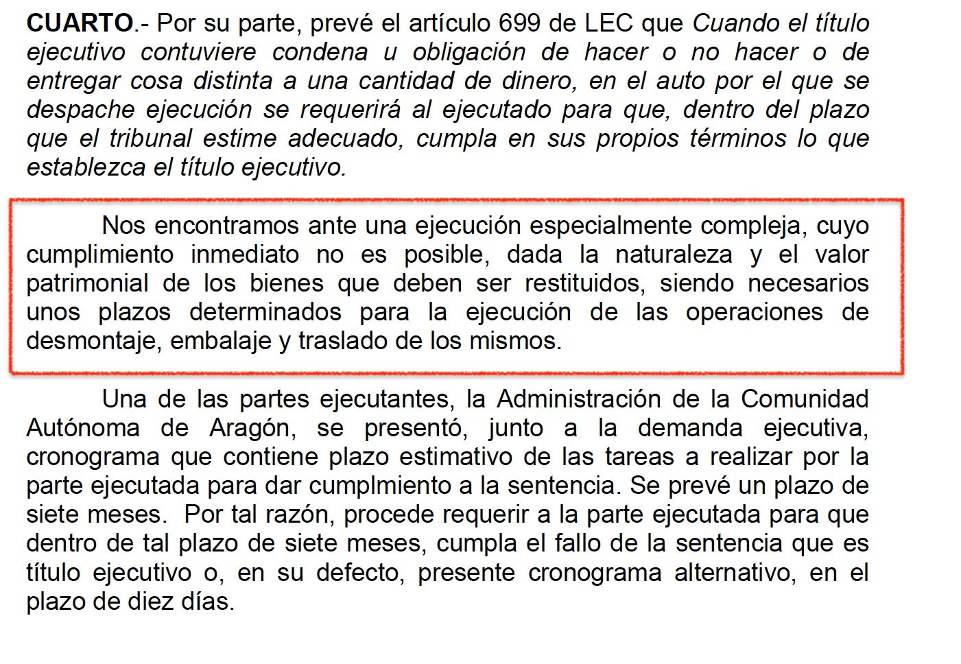 Parte del último auto de la jueza respecto de Sixena/QS