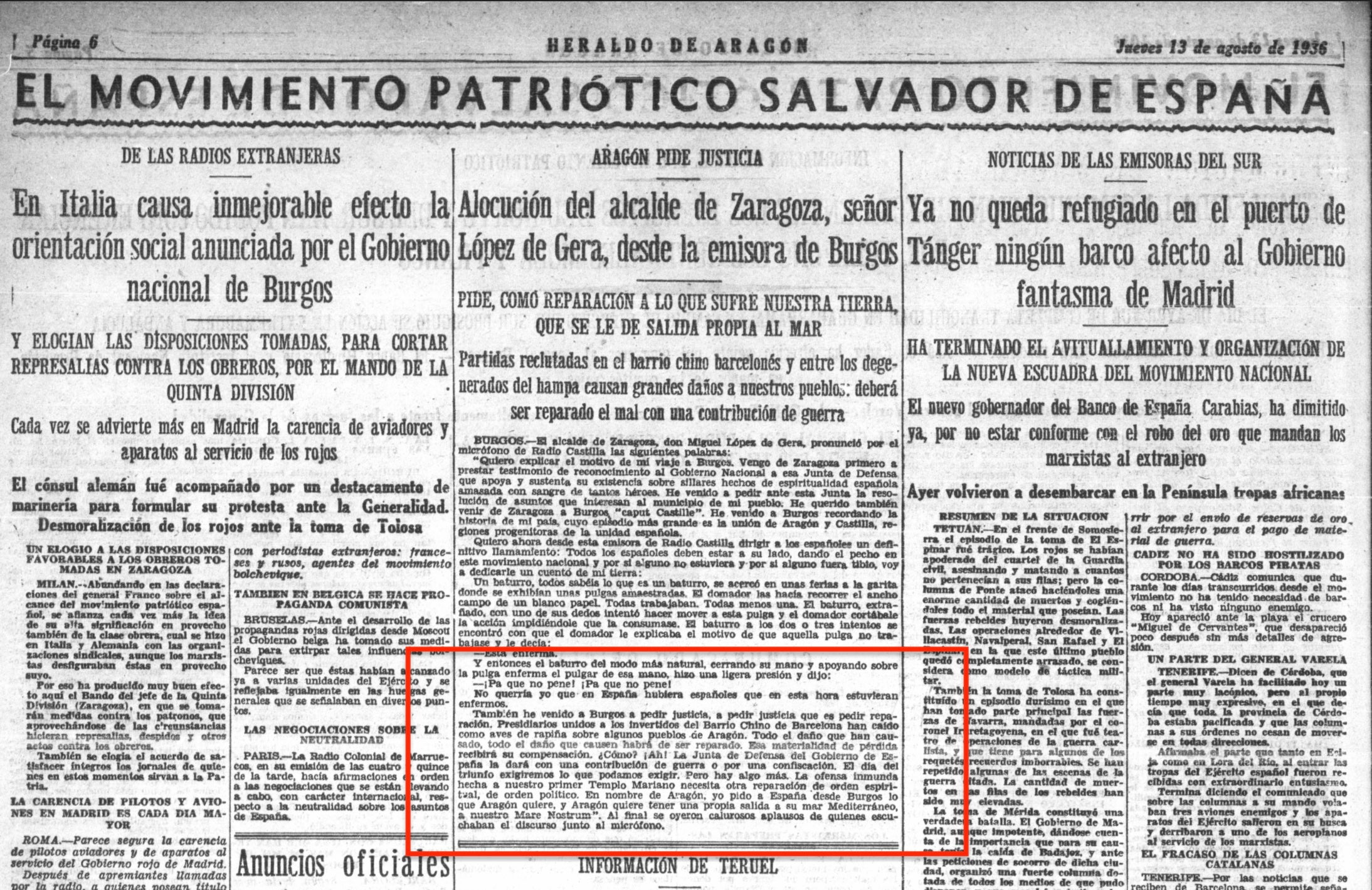 Parte del artículo en El Heraldo de Aragón que reclamaba anexar a tierras aragonesas Lleida y Tortosa