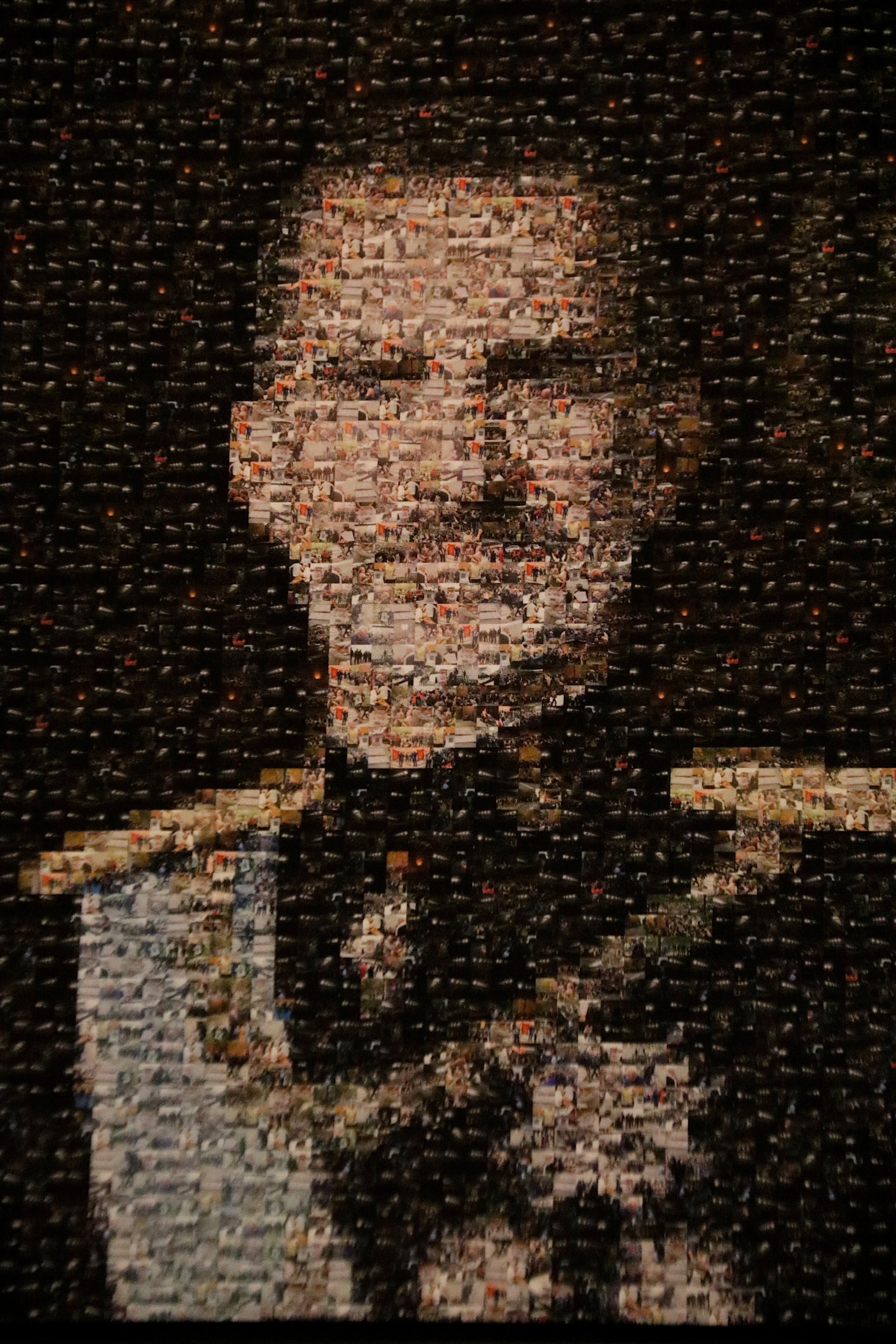 El retrat de Felip VI penjat a l'Ajuntament de Girona, un mosaic fet amb fotos de l'1-O / ACN