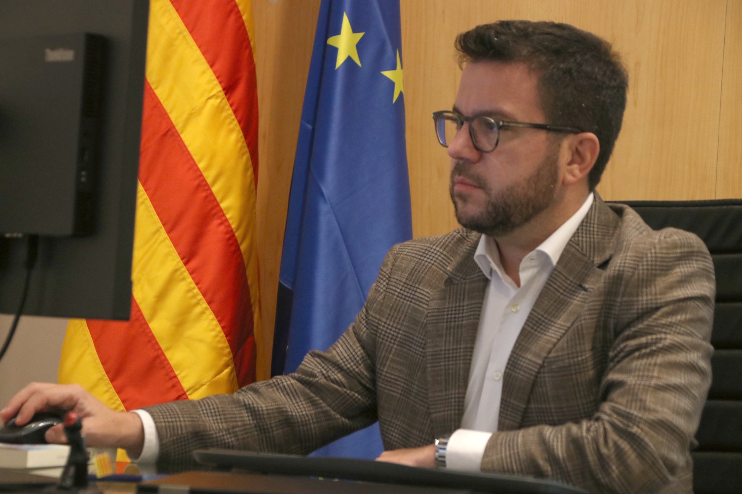 Pere Aragonès a la seva oficina d'expresident al Palau de Pedralbes / ACN