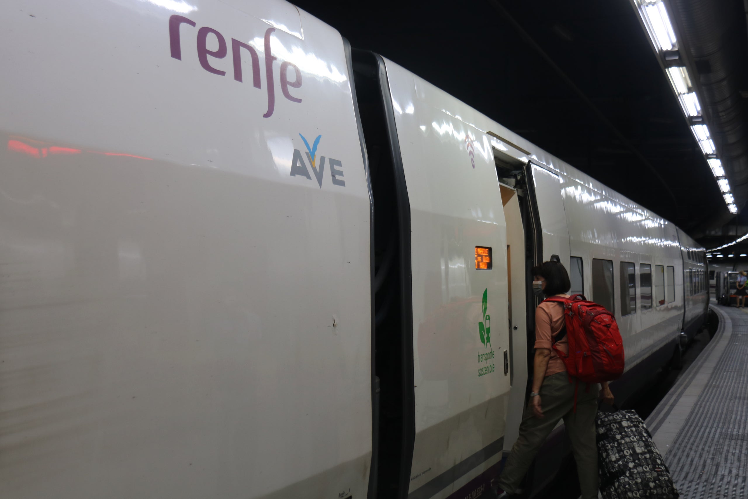 Una passatgera pujant a un tren AVE a l'estació de Sants / ACN-Marta Vidal