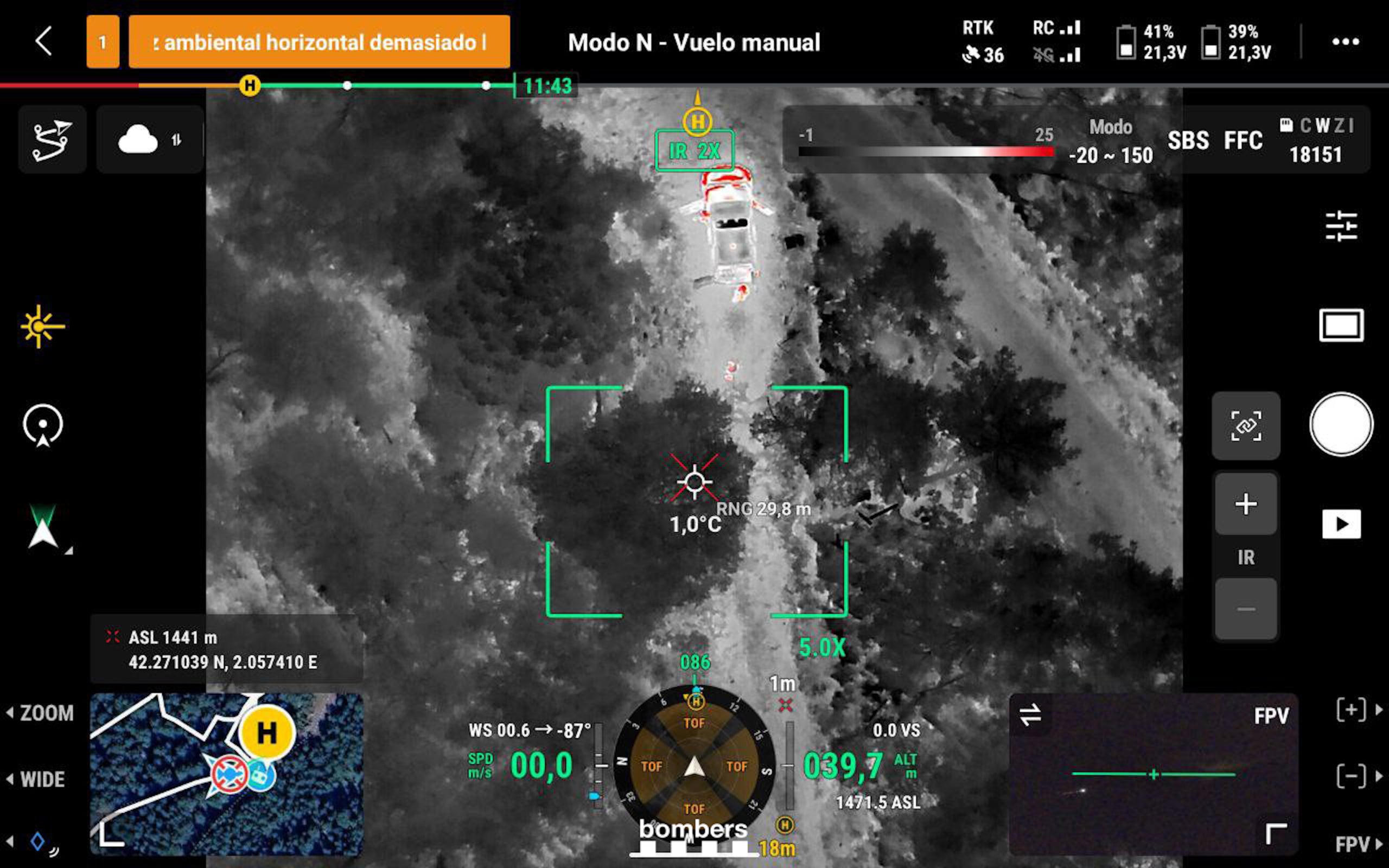 Imatges tèrmiques captades per un dron dels Bombers emprat en el dispositiu de recerca d'un boletaire / ACN