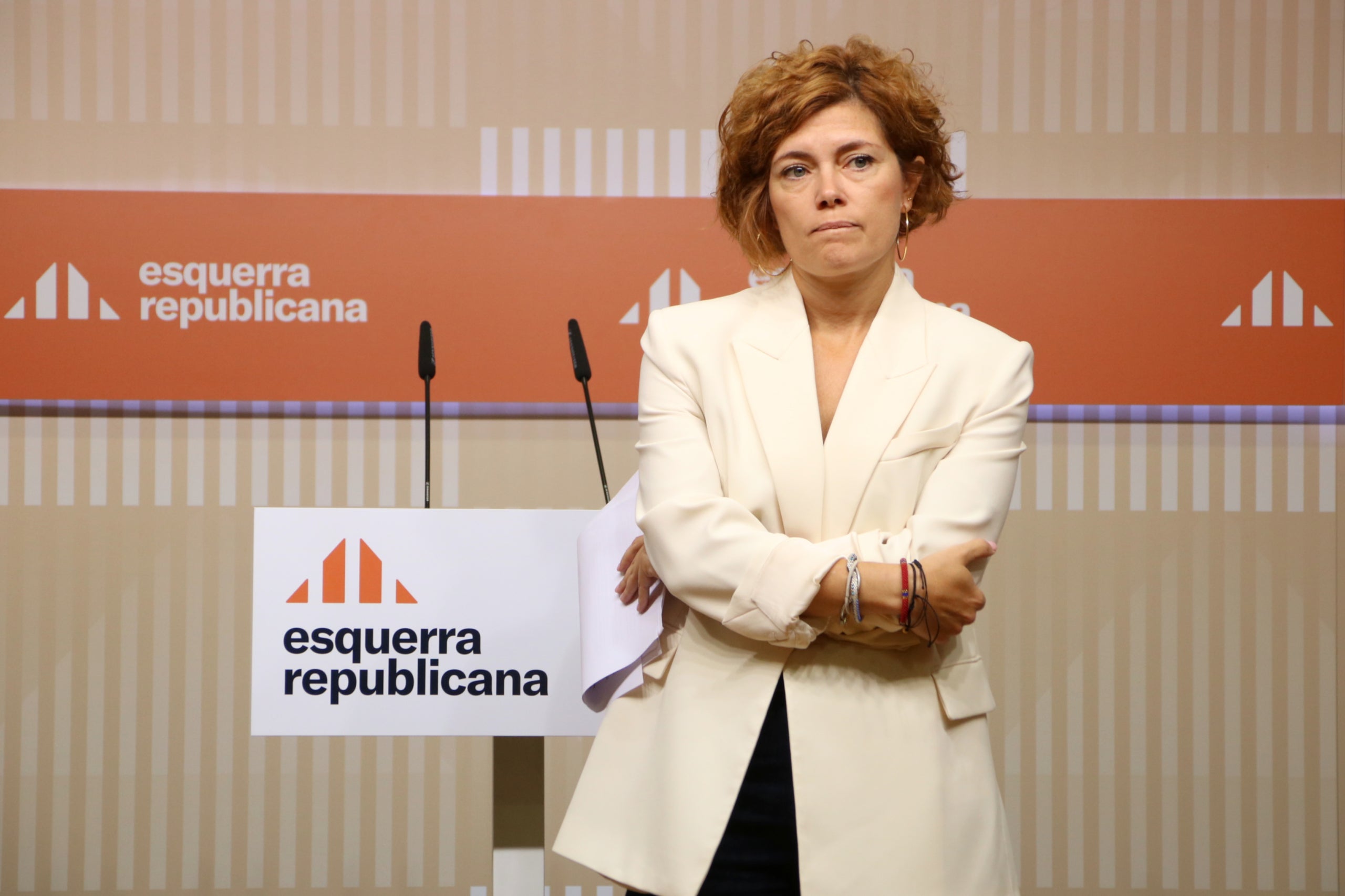 La secretària general d'ERC, Elisenda Alamany, presenta el nou logotip del partit / ACN