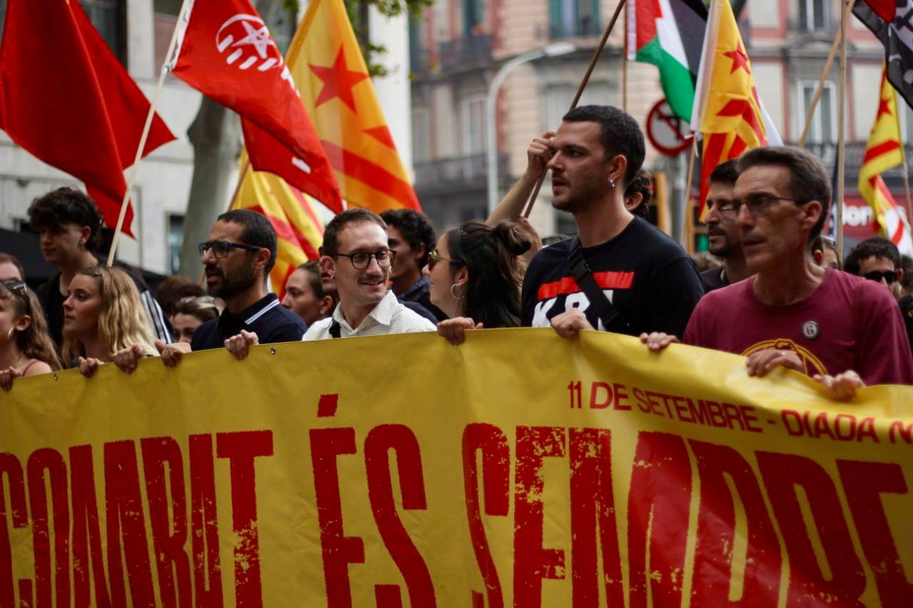 Una imatge de la capçalera de la manifestació de l'esquerra independentista/