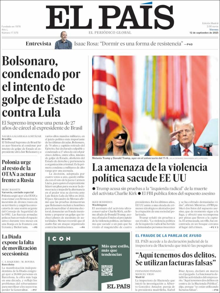Portada de El País al día siguiente de la Diada del 2025