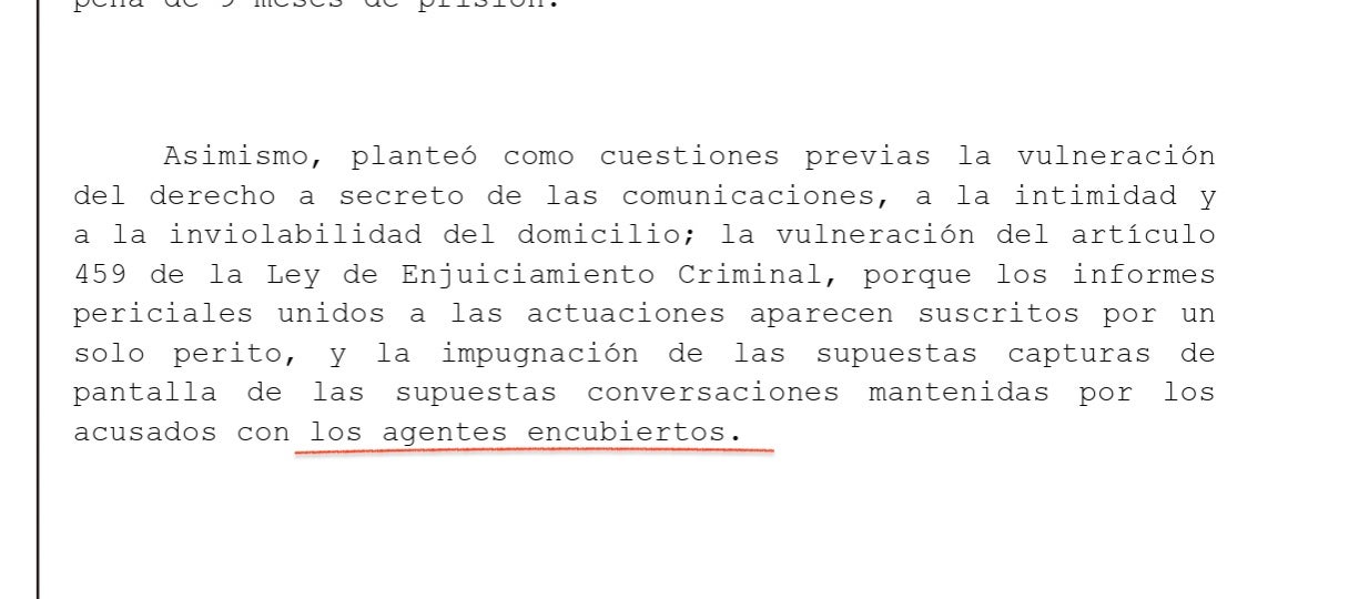 Parte de la sentencia donde se comienza a detallar qué se entiende por agente encubierto/QS