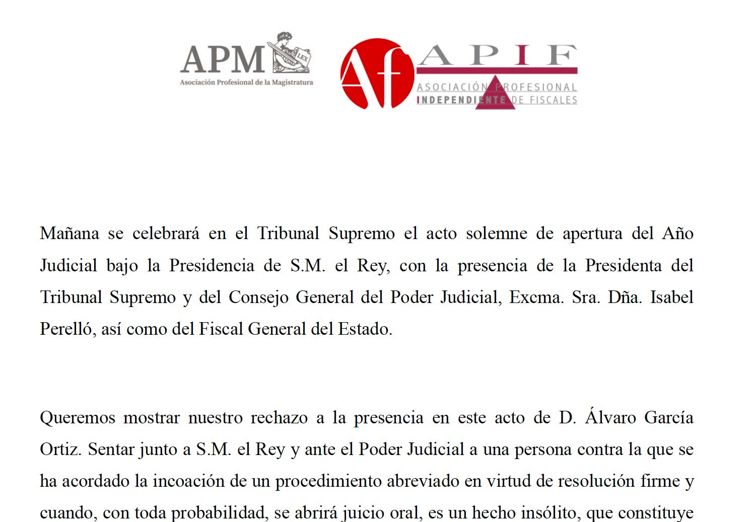 Comunicat de les associacions conservadores de la Fiscalia i els Jutges contra Álvaro García Ortiz/QS