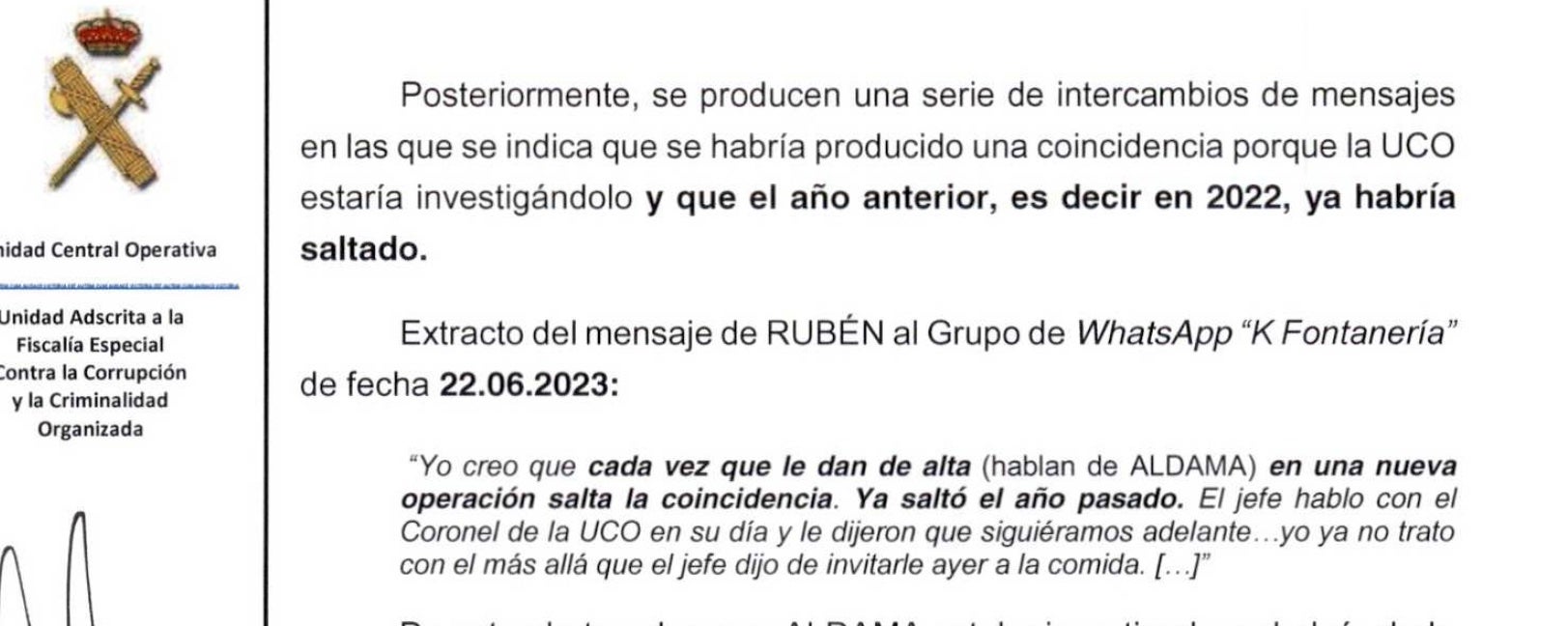 Parte de las transcripciones de la unidad K Fontanería utilizada para incriminar a Cerdán/QS
