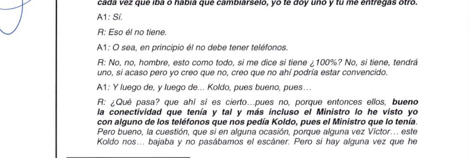Part de l'atestat 207/2024 on els guàrdies civils d'informació admeten que han vist Ábalos amb un telèfon subministrat per l'institut armat a Koldo/QS