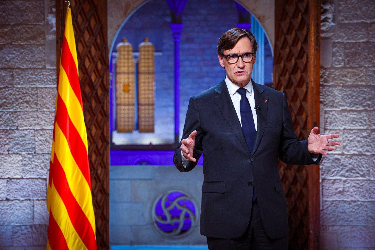 Illa, durante un momento del mensaje institucional con motivo de la Diada / Jordi Bedmar