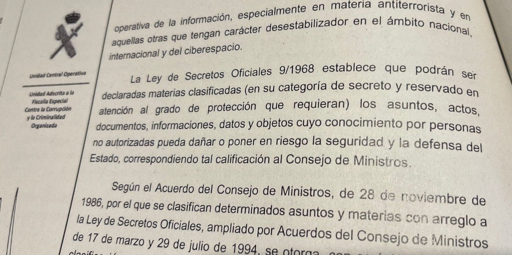 Part de l'atestat 207/2024 on s'admet que el secret oficial no permet donar tots els detalls de la relació del comandant Villalba amb la trama de Santos Cerdán/QS