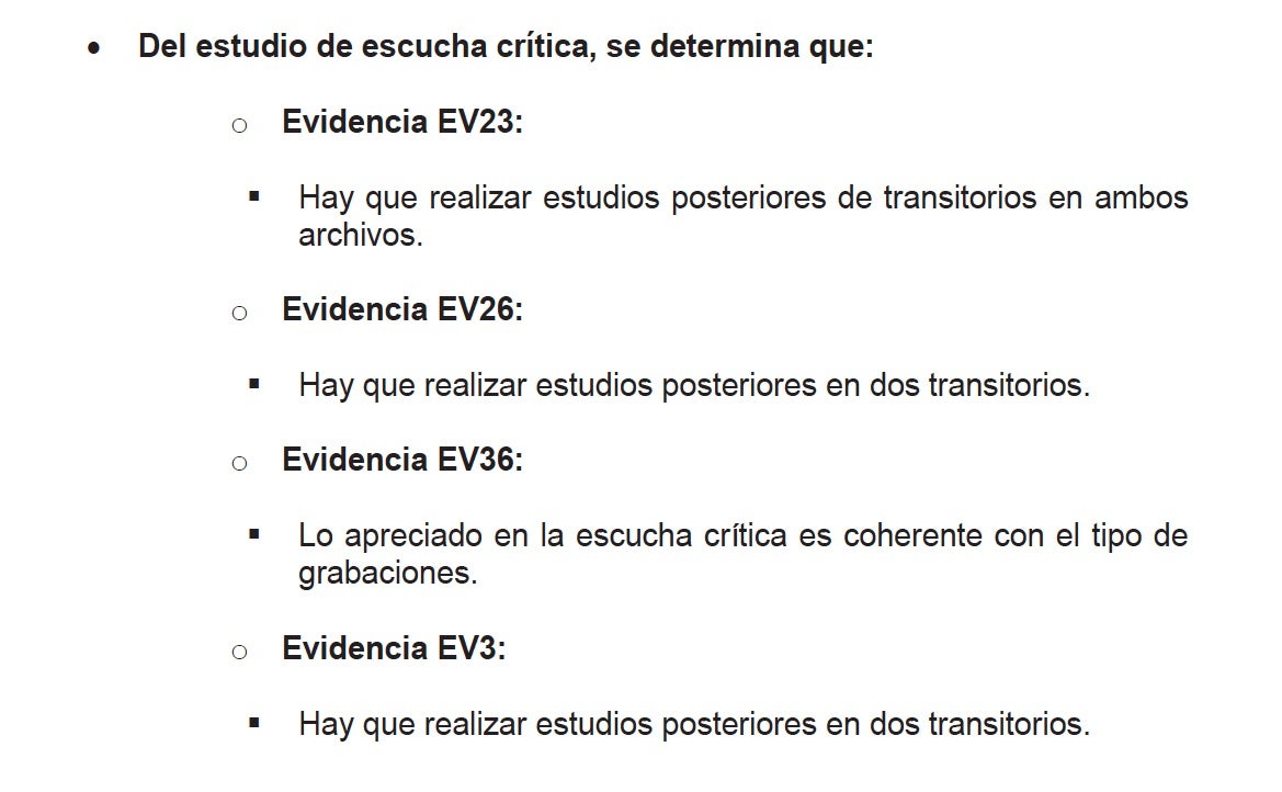 Parte del informe donde la Guardia Civil reconoce que no puede acreditar la autenticidad de grabaciones y deberá volver a hacer estudios/QS