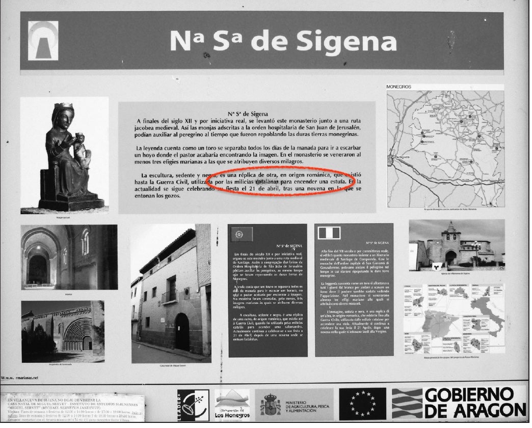 Panell a Sixena on acusava les milicies catalanes d'encendre una estufa amb una imatge de la Mare de Dèu/AV