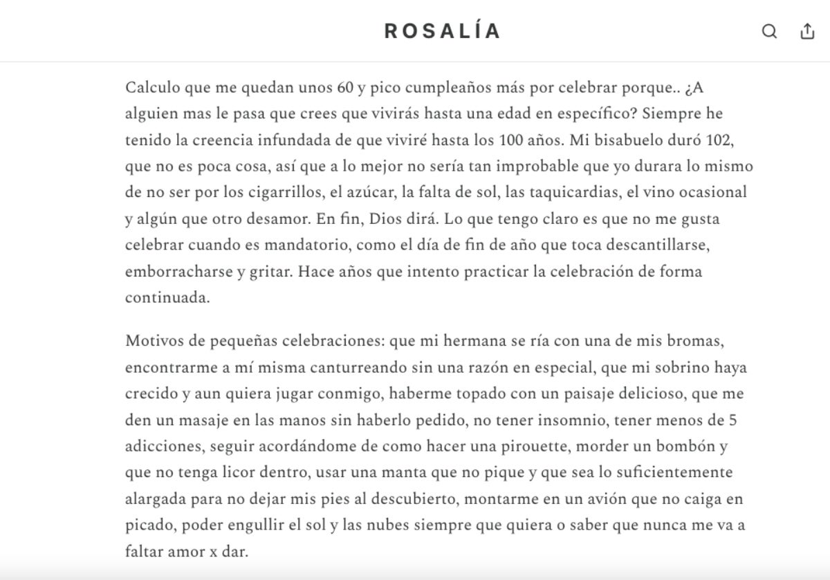 Un fragment de la carta d'aniversari de Rosalía | Substack