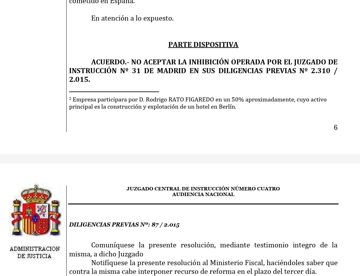 Part dispositiva de la resolució del jutge Andreu on justificava treure's el cas de blanqueig de sobre que Marchena va reblar/QS