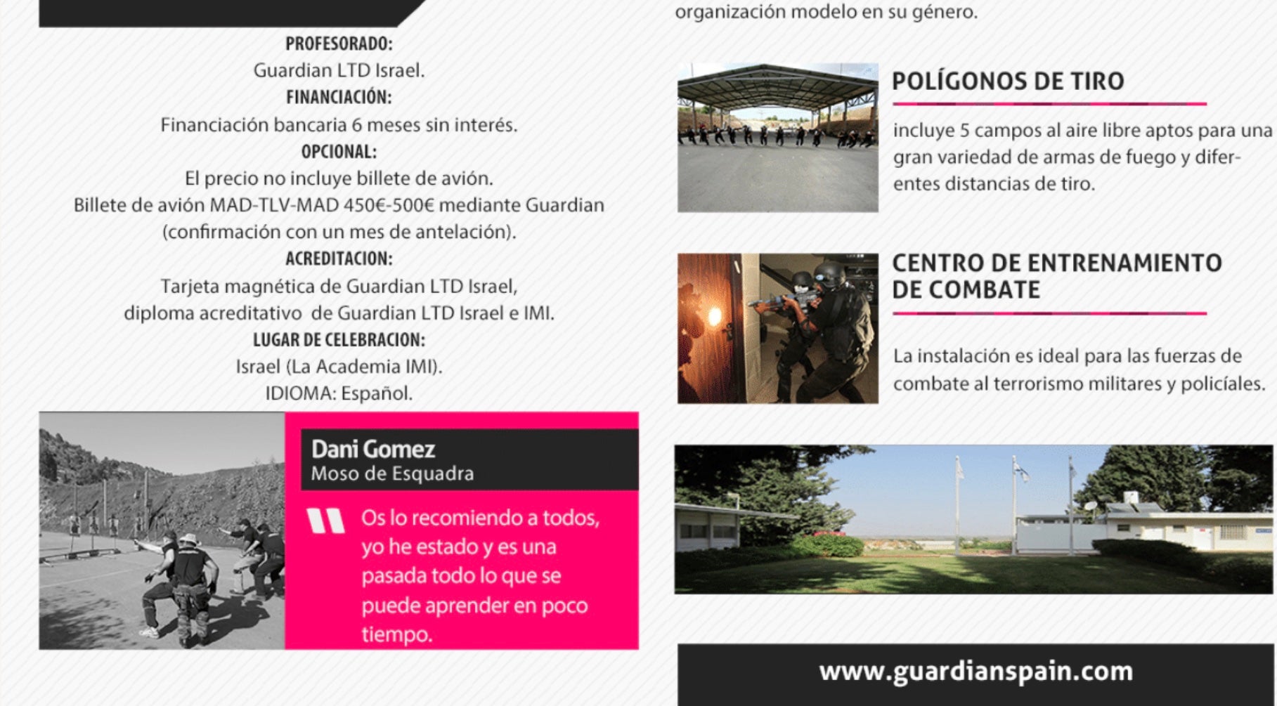 Un anunci de l'empresa de formació israeliana amb un Mosso d'Esquadra fent propaganda del nivell de formació/QS