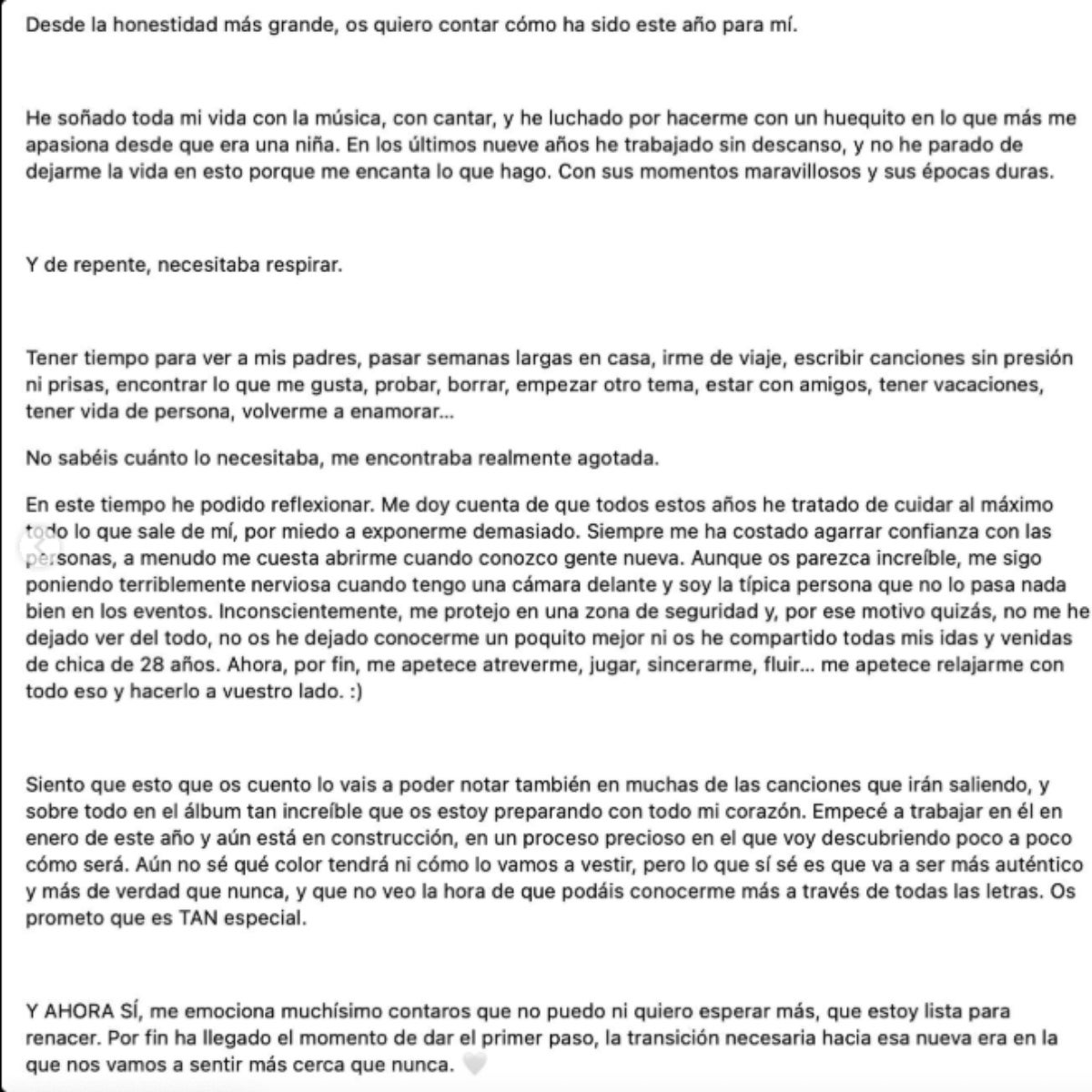 El comunicado más personal de Ana Mena | Instagram