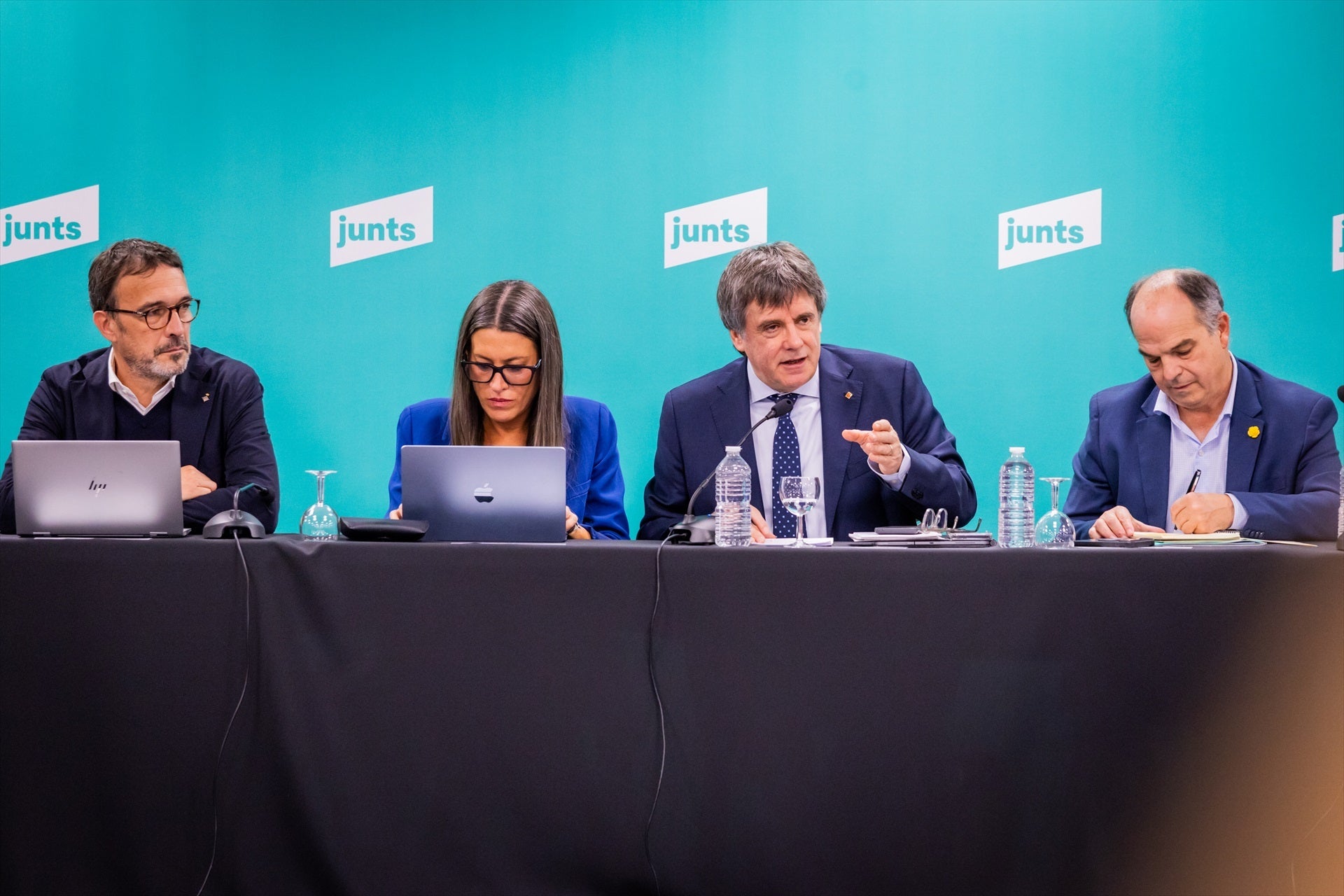 Nogueras, Puigdemont i Turull a la reunió de Junts a Perpinyà / JuntsxCat