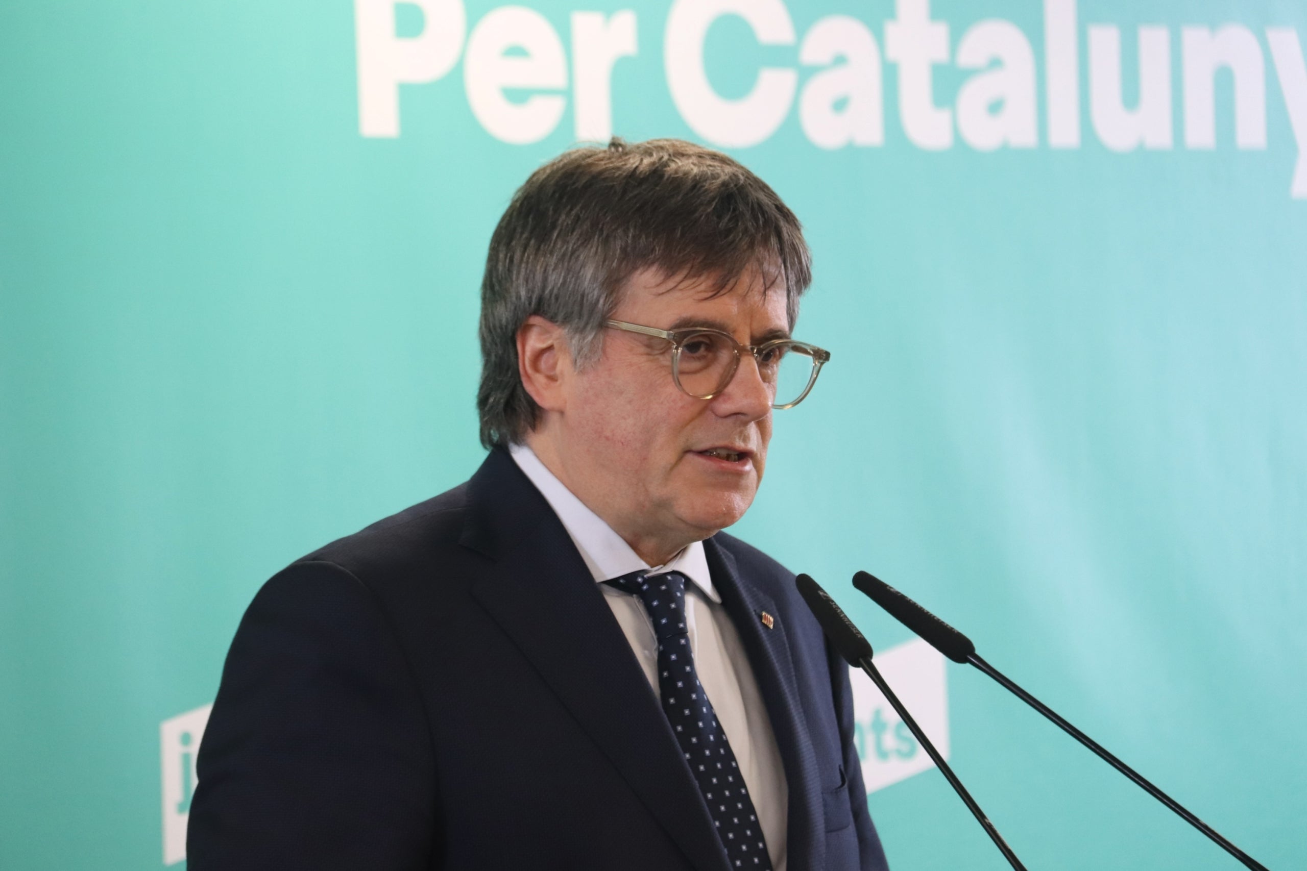 El líder de Junts, Carles Puigdemont, durant la roda de premsa a Perpinyà (Catalunya Nord) / ACN