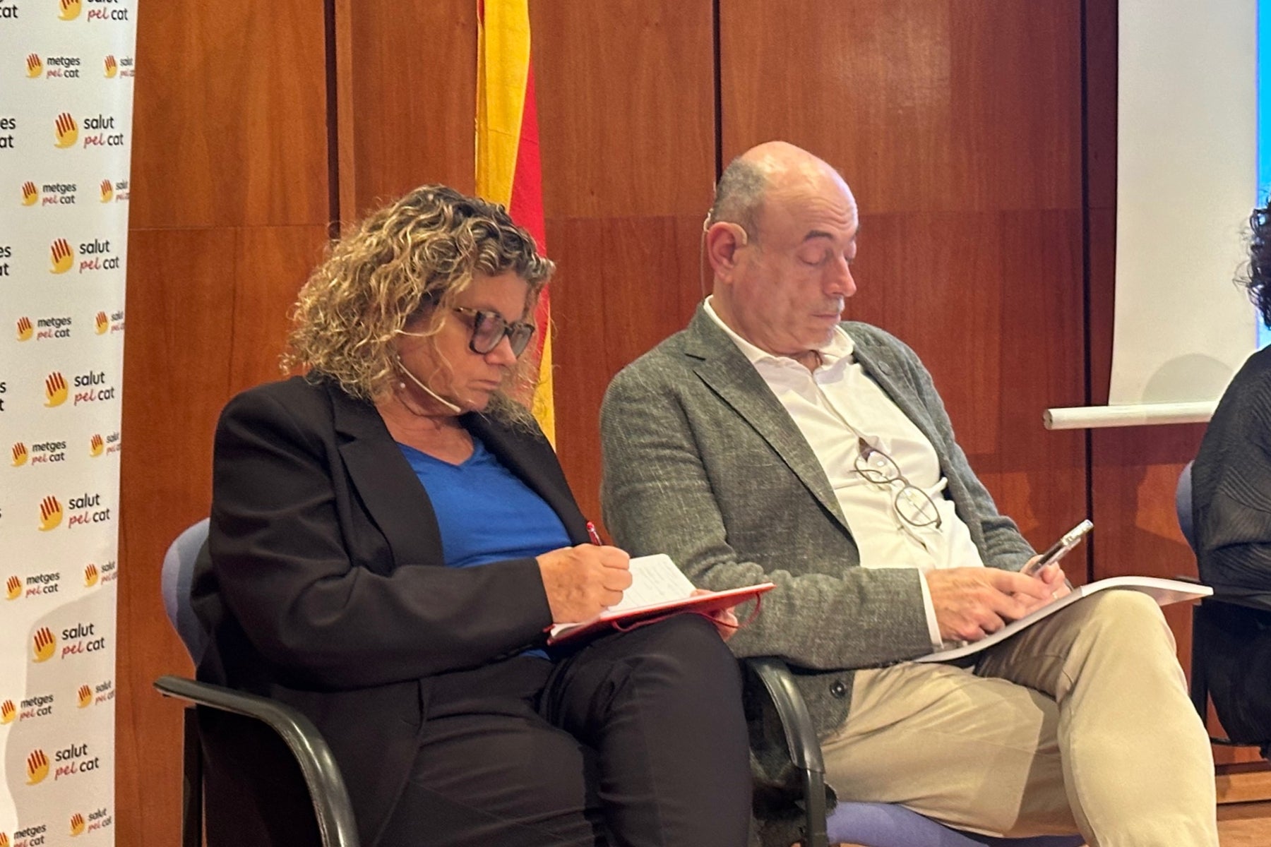 Marina Geli i Josep Vilaplana, durant l'acte del Salut pel Català