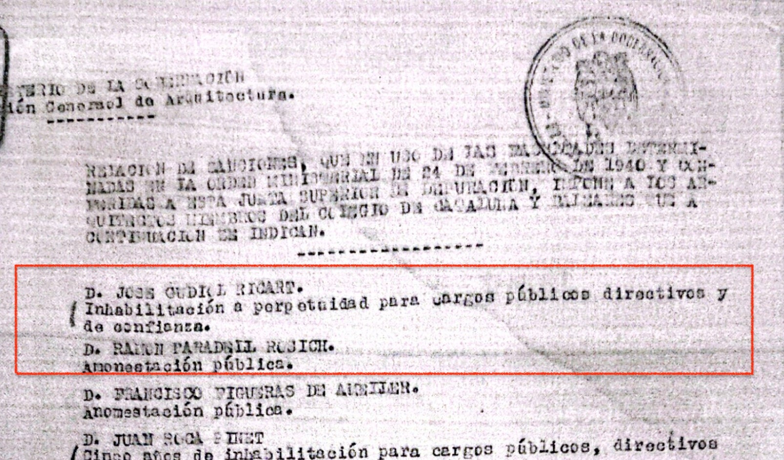 Documento de la depuración de Gudiol del ministerio de la Gobernación Franquista/Comisión por la Dignidad