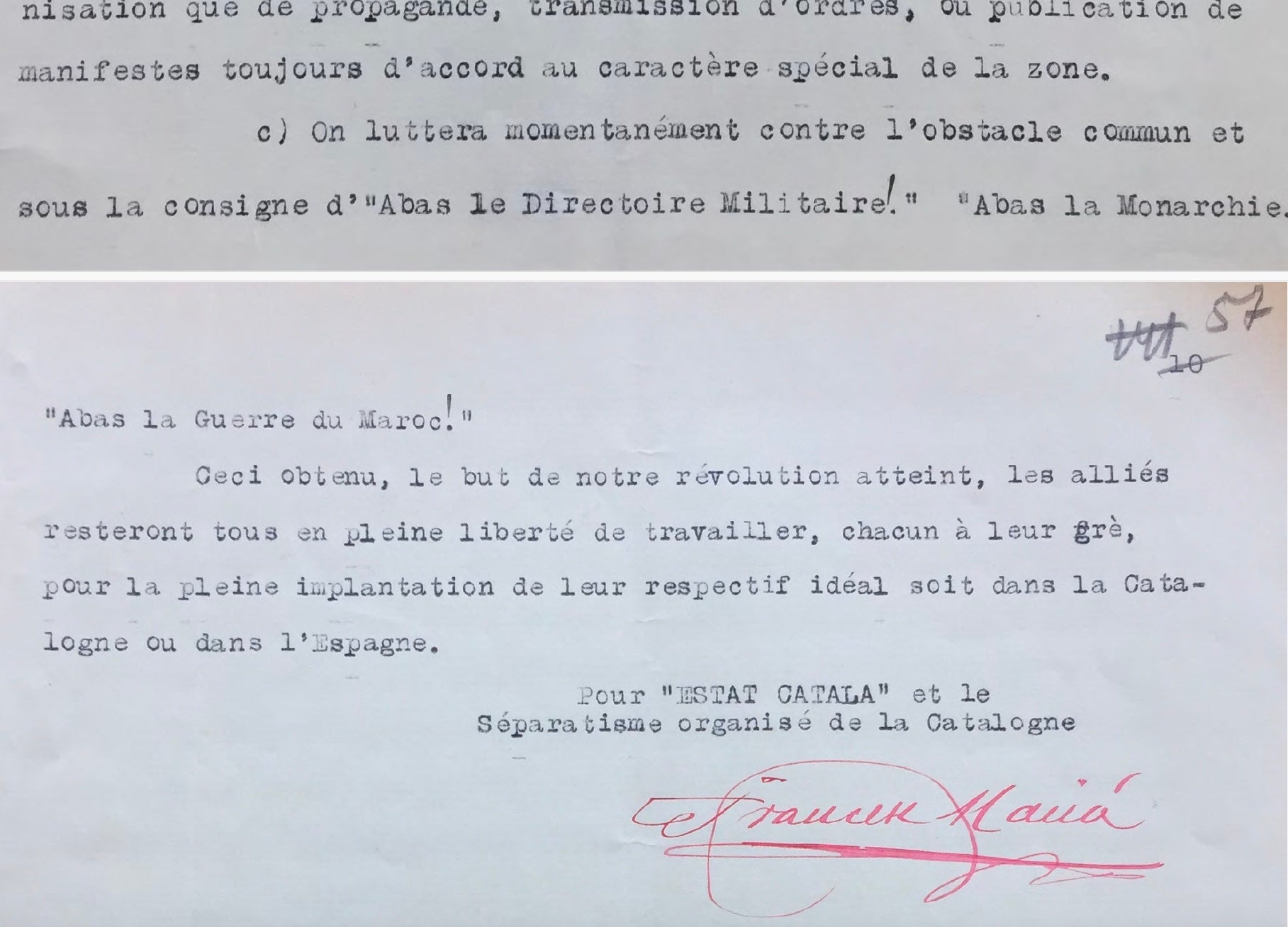 Part del document aportat per Macià a Moscou per reclamar ajuda a la revolta de Prats de Molló/QS