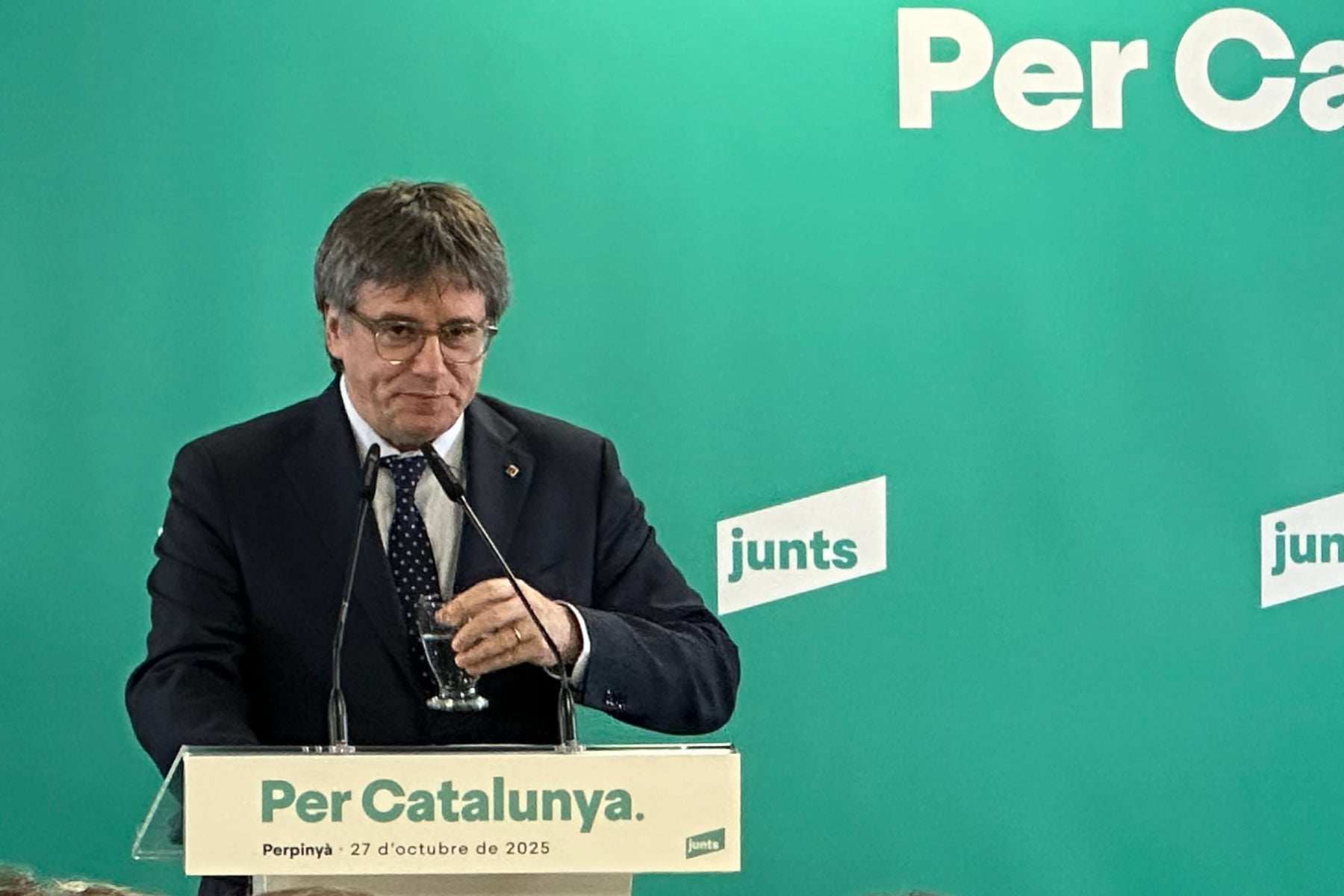 El líder de Junts, Carles Puigdemont, durant la roda de premsa a Perpinyà (Catalunya Nord) / JMB