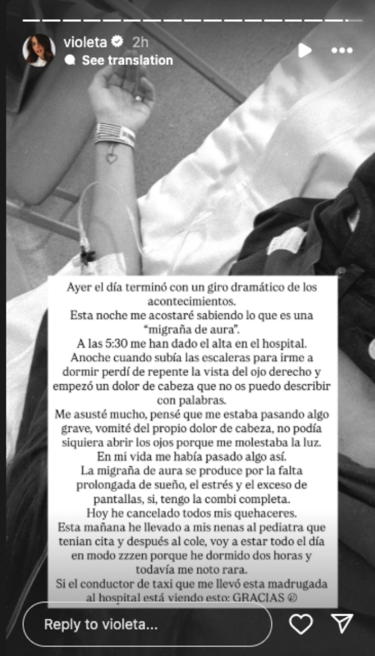 Violeta Mangriñán comparteix el seu últim ensurt de salut | Instagram