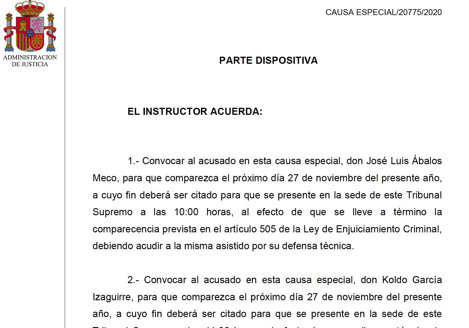 Part dispositiva de la interlocutòria/QS