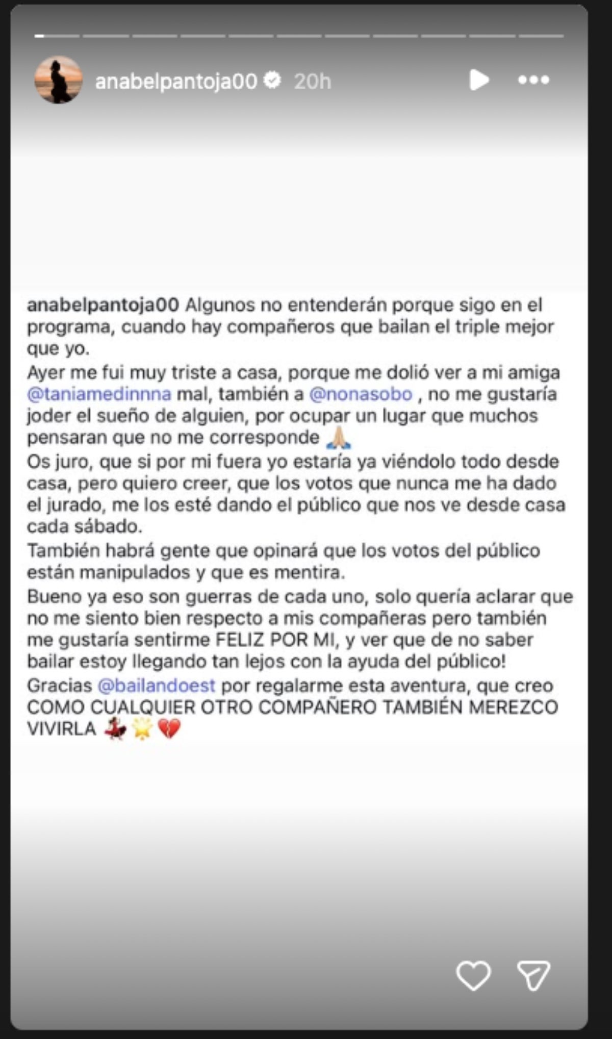 Anabel Pantoja respon després de les crítiques a 'Bailando con las estrellas' | Instagram.