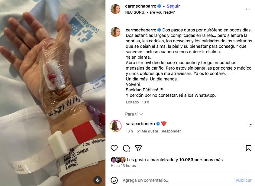 Carme Chaparro ha hagut de tornar a passar per quiròfan - Instagram